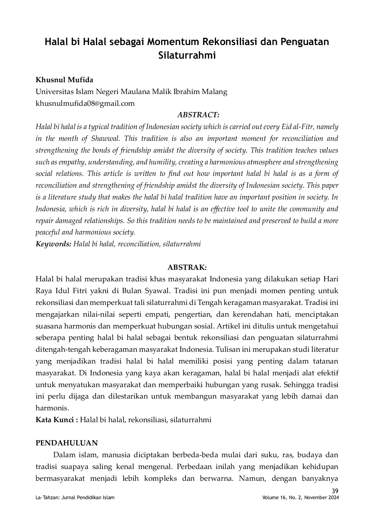 JURIS Halal bi Halal Sebagai Momentum Rekonsiliasi dan Penguatan Silaturrahmi