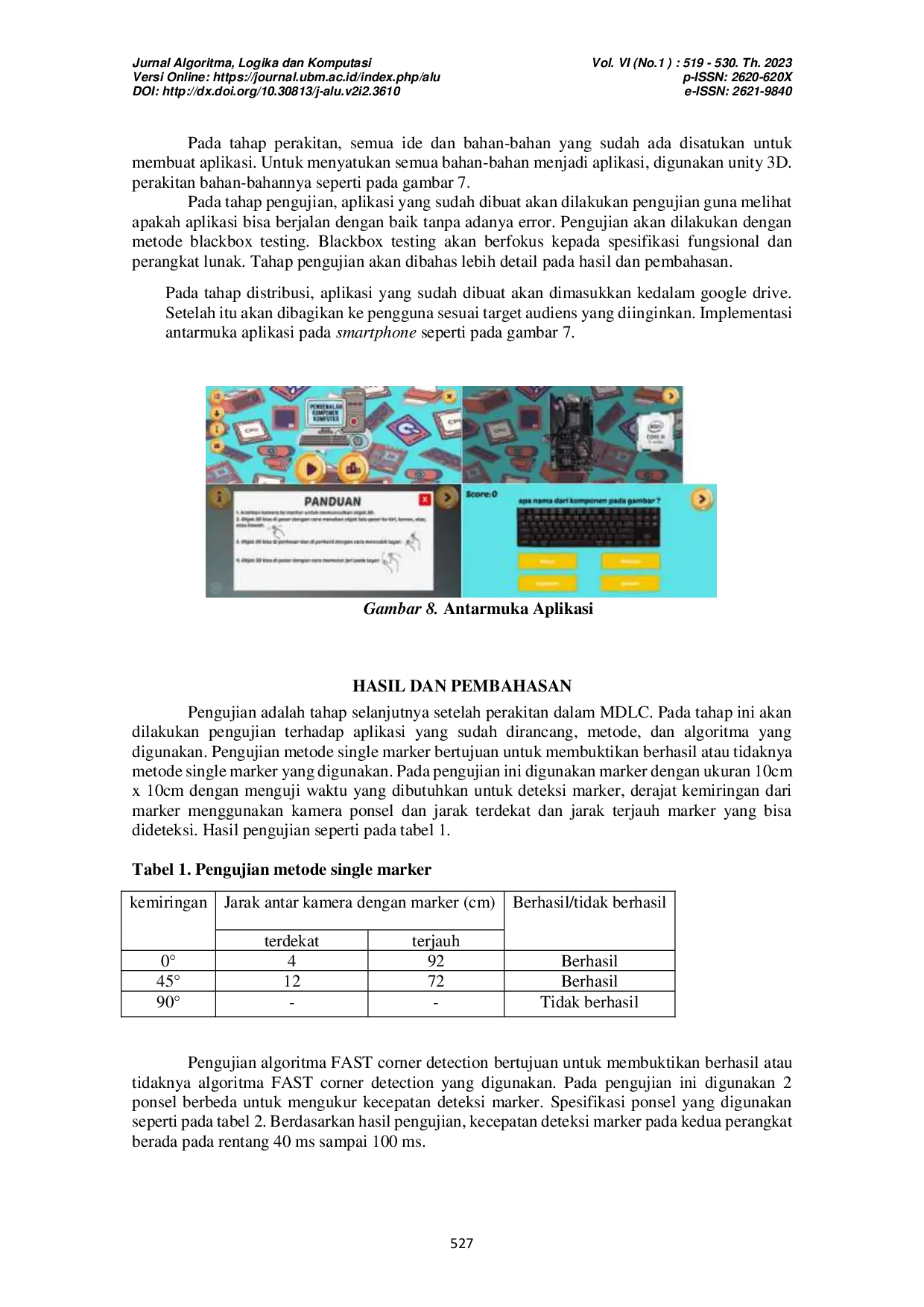 JURIS PENGENALAN KOMPONEN KOMPUTER BERBASIS AUGMENTED REALITY PADA ANDROID DENGAN METODE SINGLE MARKER