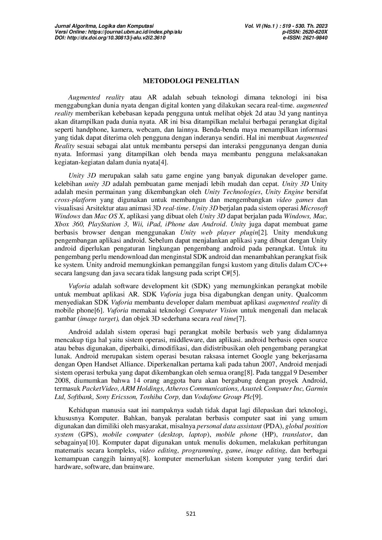 JURIS PENGENALAN KOMPONEN KOMPUTER BERBASIS AUGMENTED REALITY PADA ANDROID DENGAN METODE SINGLE MARKER