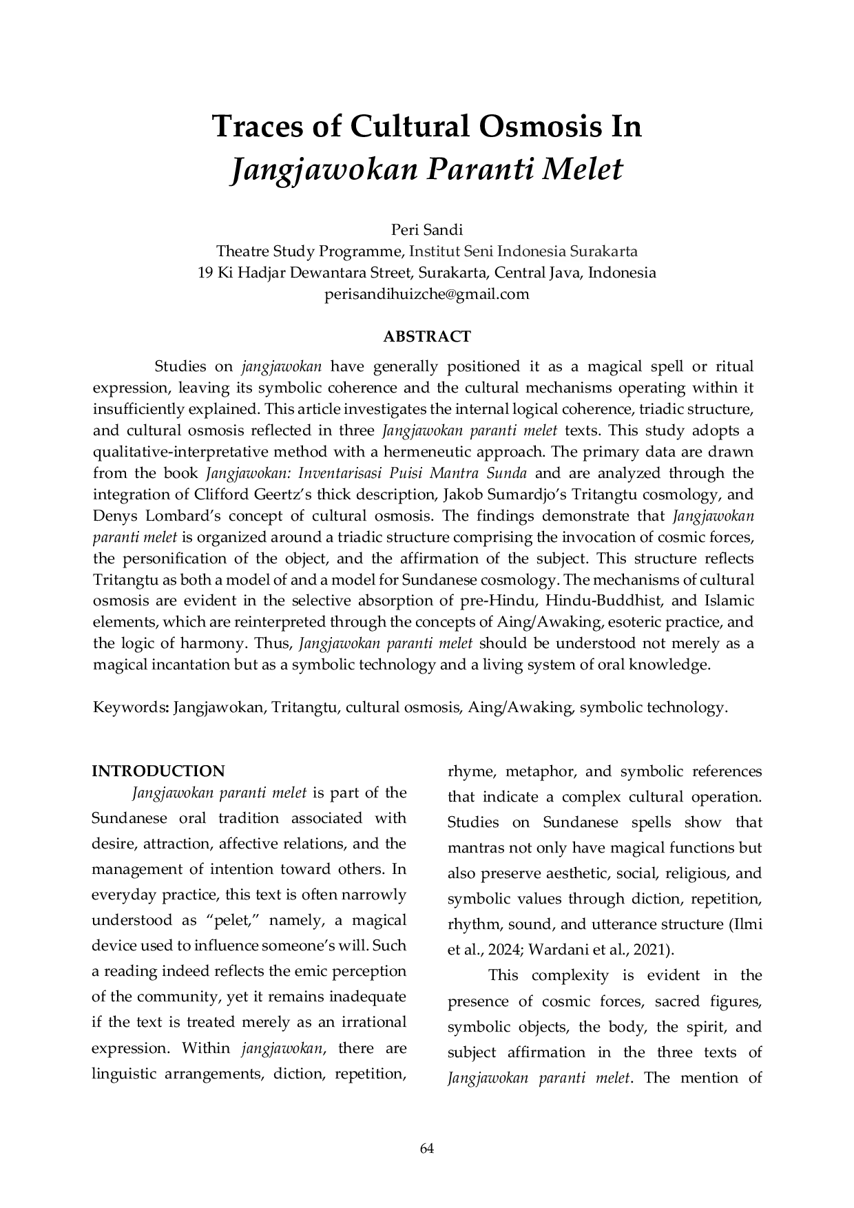 JURIS Traces of Cultural Osmosis in Jangjawokan Paranti Melet
