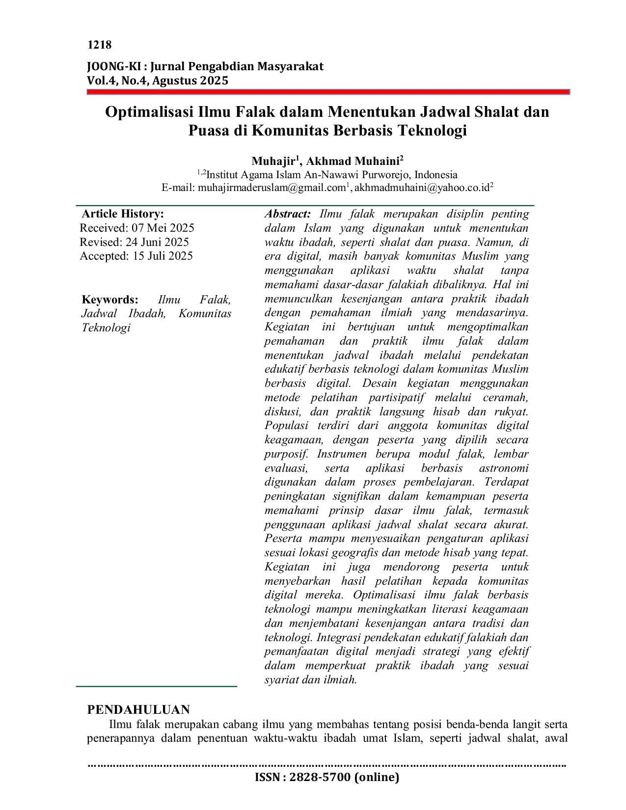 JURIS Optimalisasi Ilmu Falak dalam Menentukan Jadwal Shalat dan Puasa di Komunitas Berbasis Teknologi