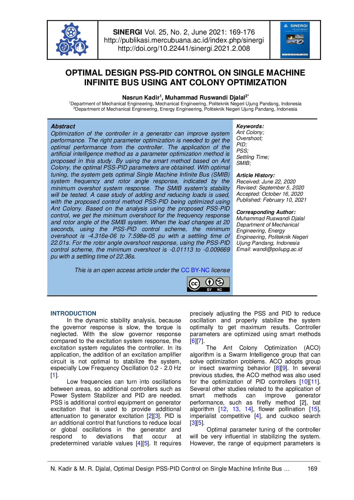 JURIS OPTIMAL DESIGN PSS PID CONTROL ON SINGLE MACHINE INFINITE BUS USING ANT COLONY OPTIMIZATION