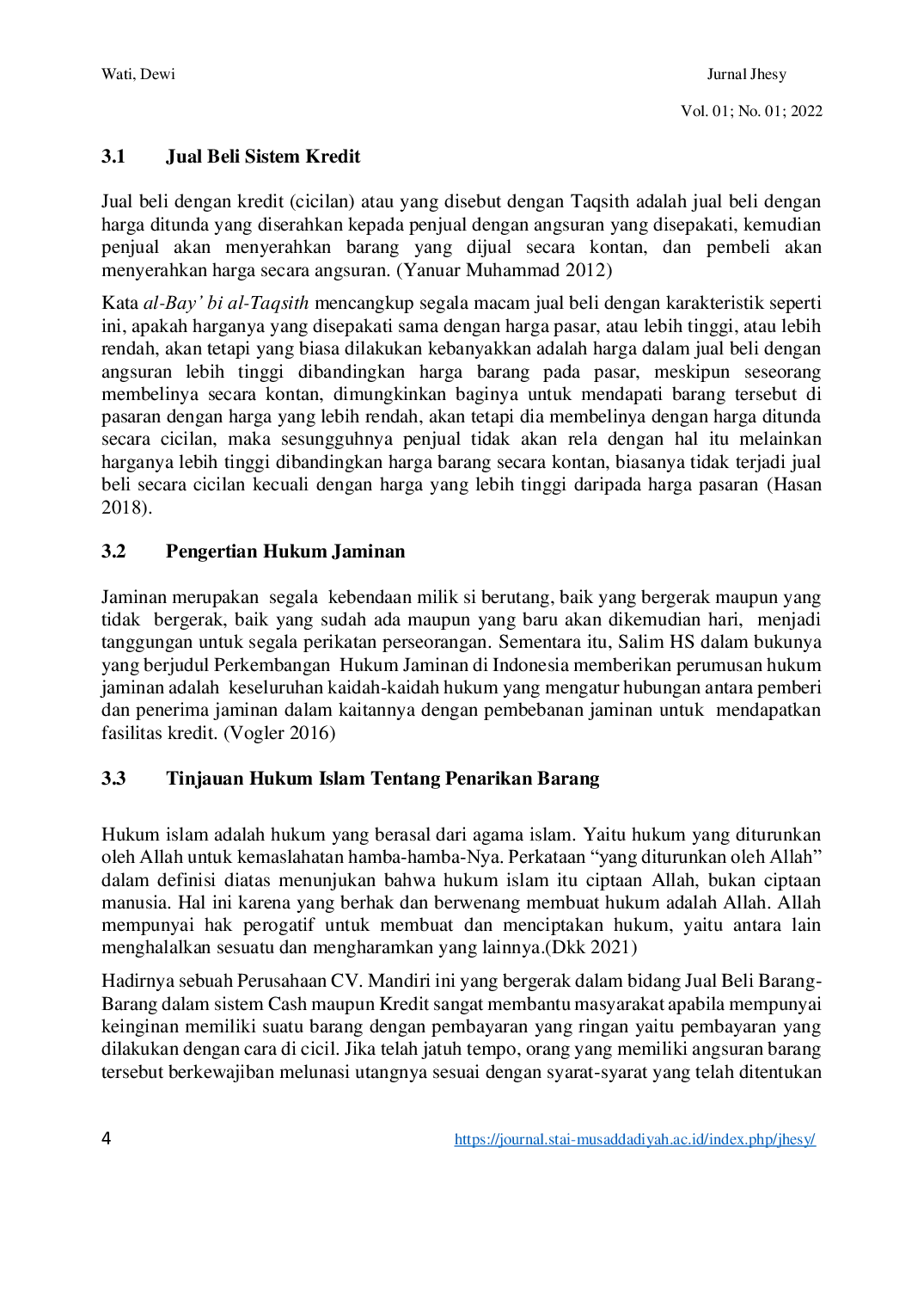 JURIS Tinjauan Hukum Islam Tentang Penarikan Barang Jaminan Akibat Ketidakmampuan Nasabah Membayar Angsuran Studi Kasus di Desa Mekarjaya Kec Cikajang Kab Garut