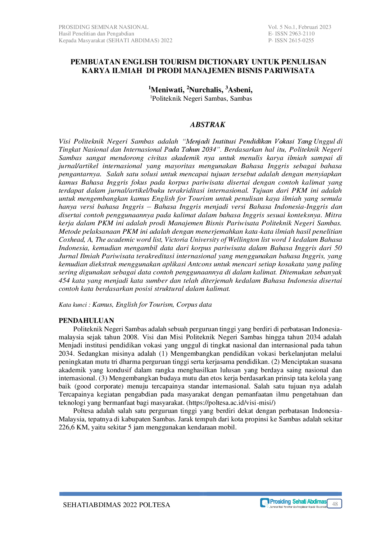 juris Pembuatan English Tourism Dictionary untuk Penulisan Karya Ilmiah di Prodi Manajemen Bisnis Pariwisata