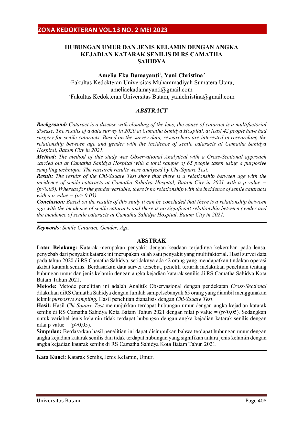 JURIS Hubungan Umur Dan Jenis Kelamin Dengan Angka Kejadian Katarak Senilis Di Rs Camatha Sahidya