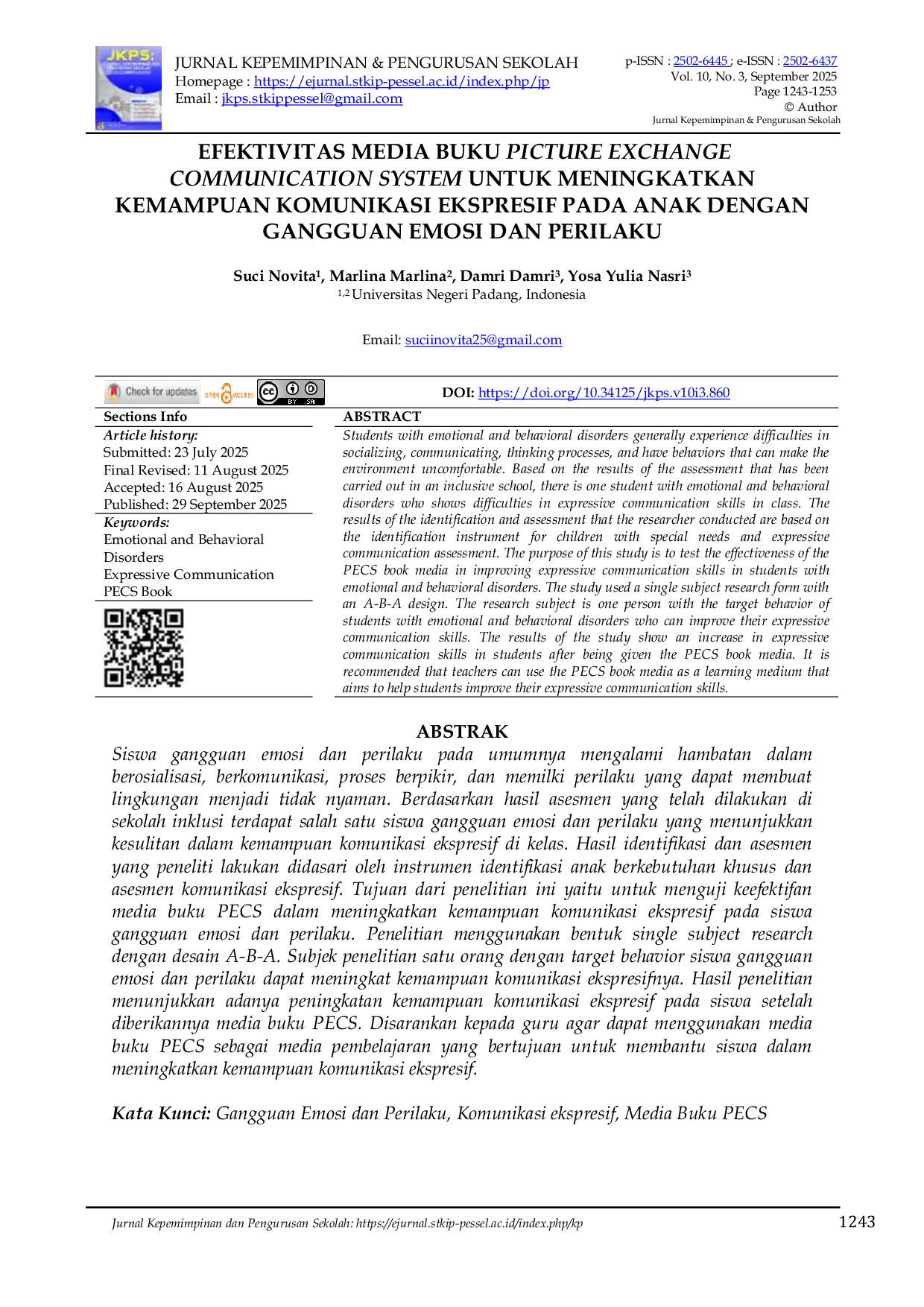JURIS Efektivitas Media Buku Picture Exchange Communication System Untuk Meningkatkan Kemampuan Komunikasi Ekspresif Pada Anak Dengan Gangguan Emosi Dan Perilaku