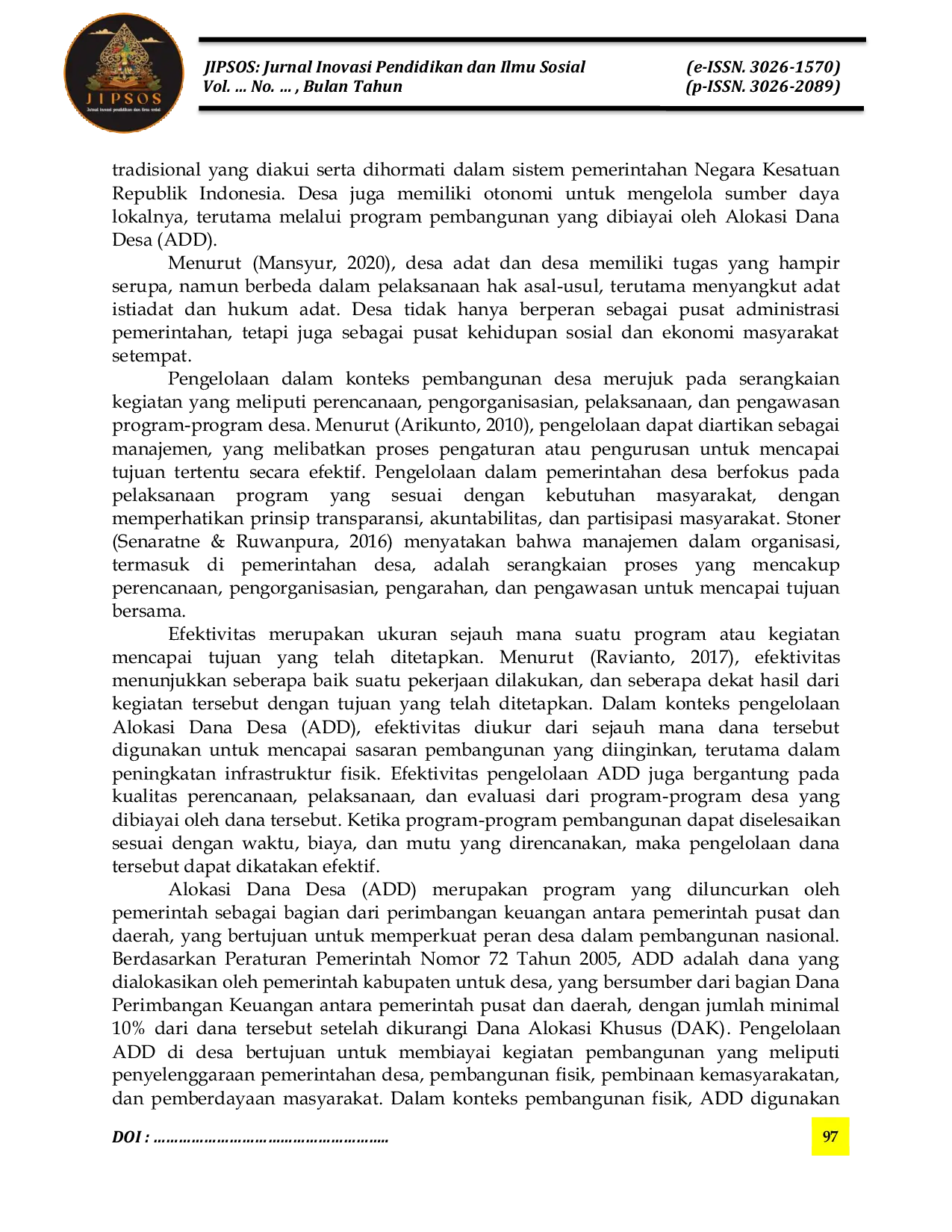 JURIS Efektivitas Pengelolaan Alokasi Dana Desa Add Di Desa Pattongko Kecamatan Sinjai Tengah Kabupaten Sinjai