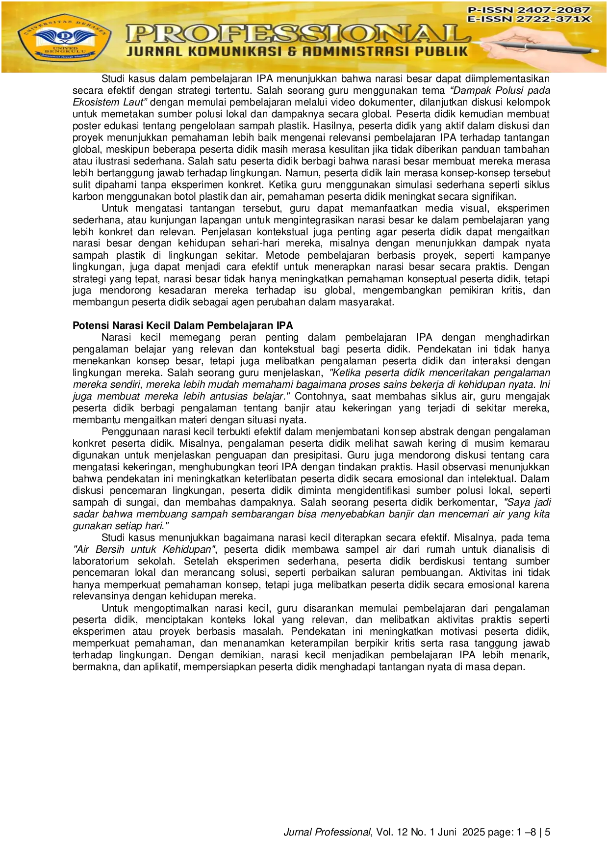 JURIS Narasi Besar dan Narasi Kecil Dalam Pembelajaran IPA SMP Perspektif Postmodernisme Lyotard