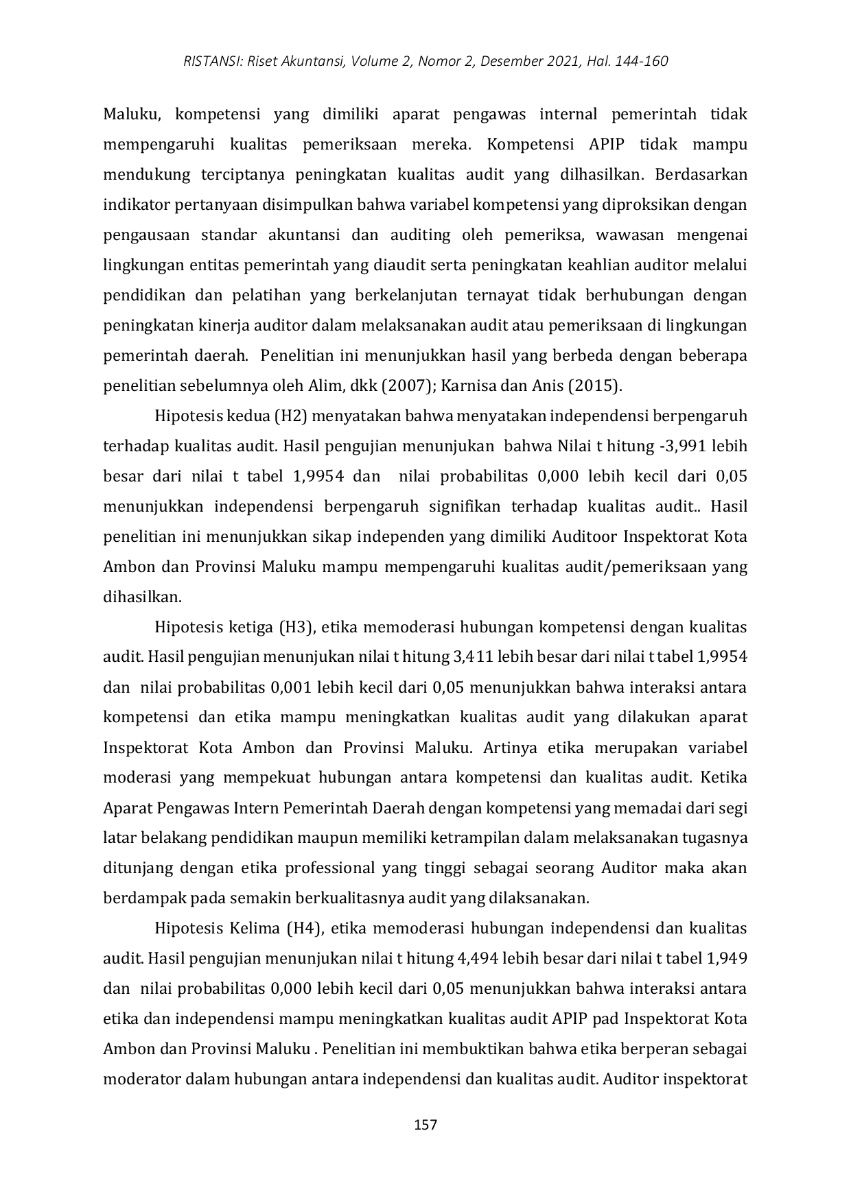 JURIS Interaksi Etika Dan Motivasi Terhadap Faktor Faktor Yang Mempengaruhi Kualitas Audit Aparat Inspektorat