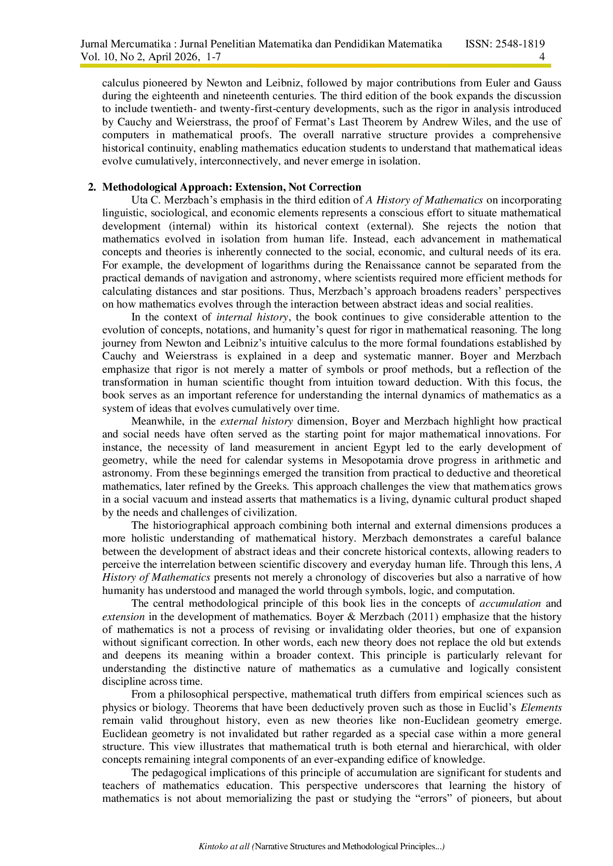 JURIS Narrative Structures and Methodological Principles in Boyer and Merzbach s Historiography for Mathematics Education