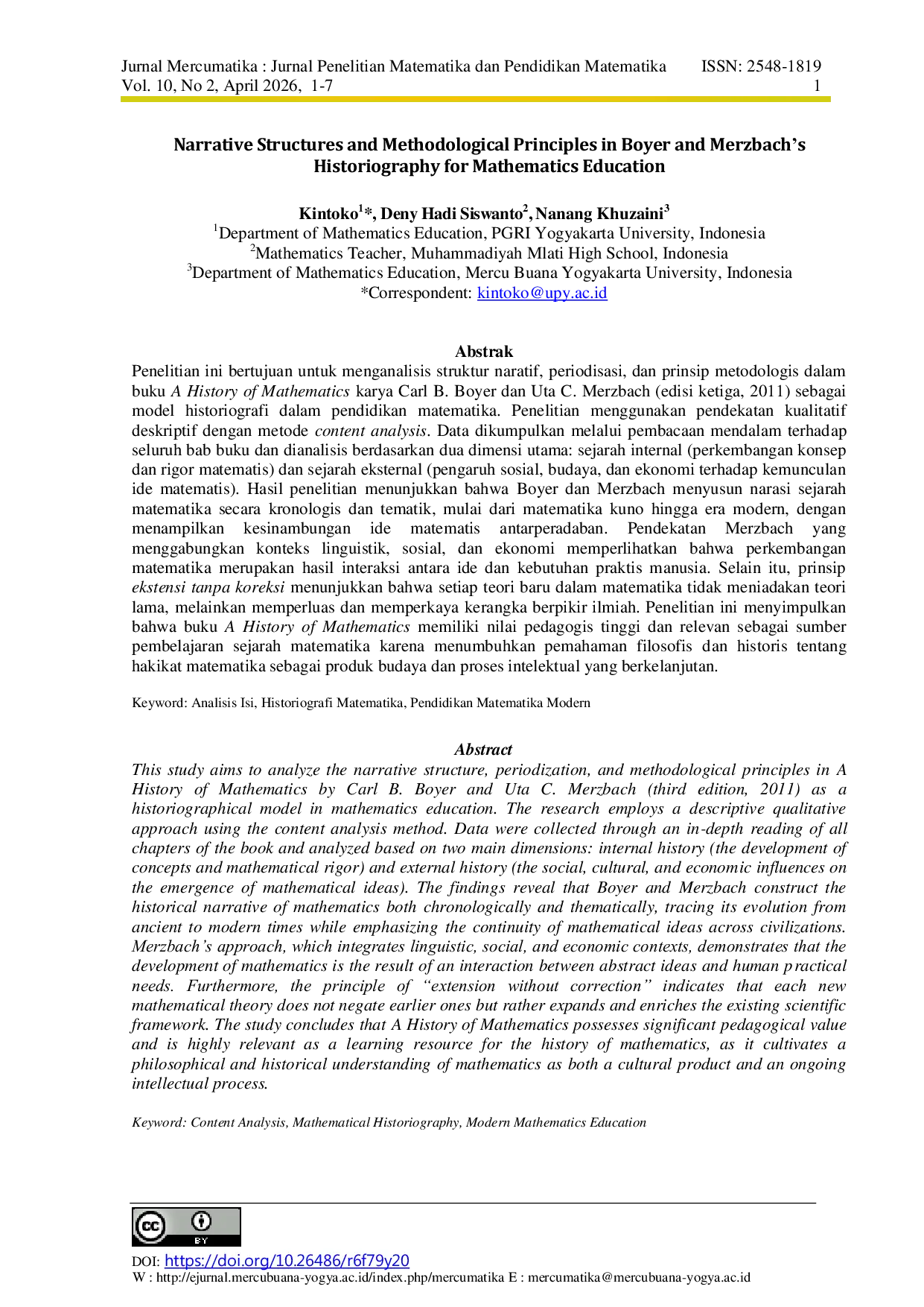 JURIS Narrative Structures and Methodological Principles in Boyer and Merzbach s Historiography for Mathematics Education