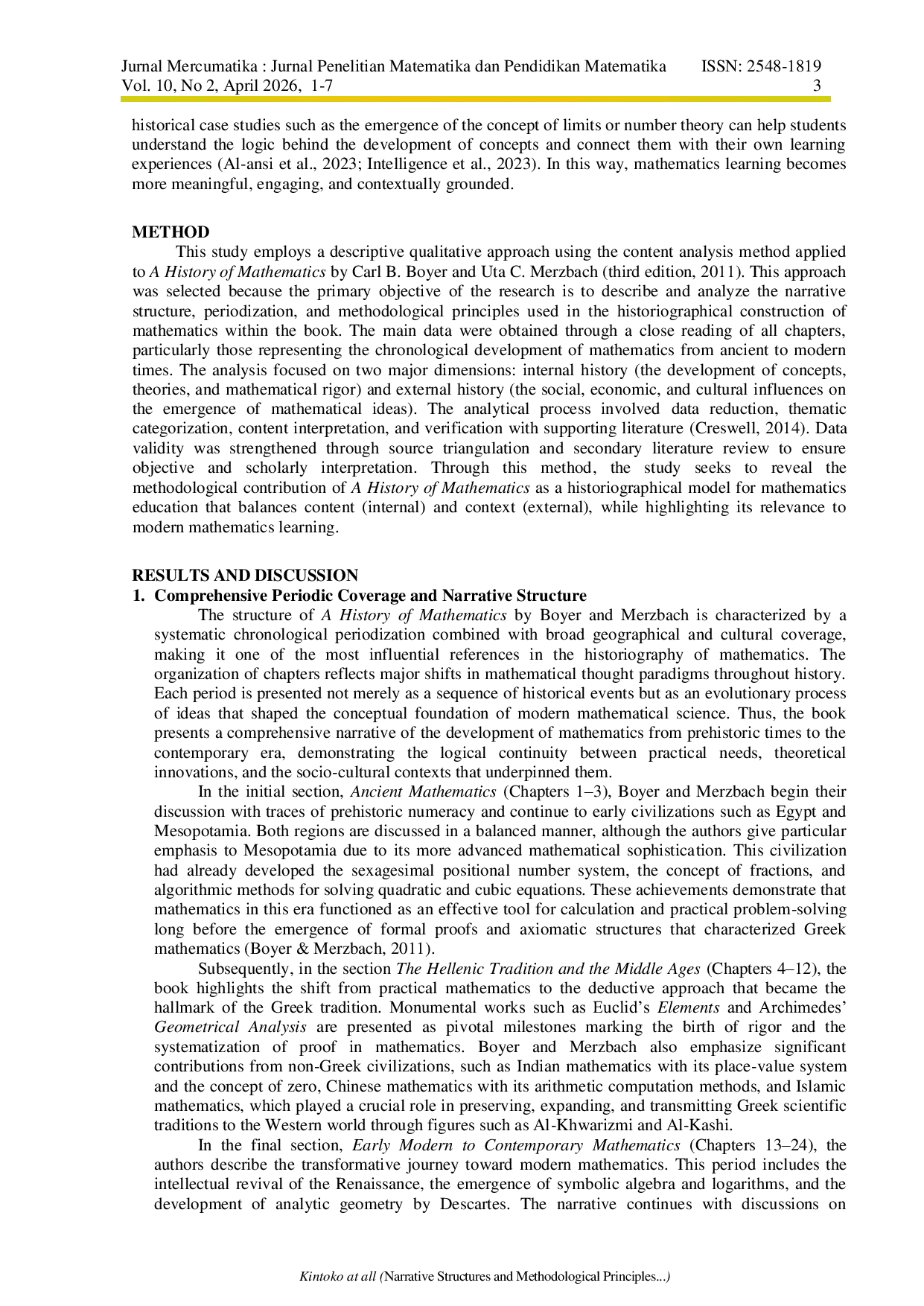 JURIS Narrative Structures and Methodological Principles in Boyer and Merzbach s Historiography for Mathematics Education