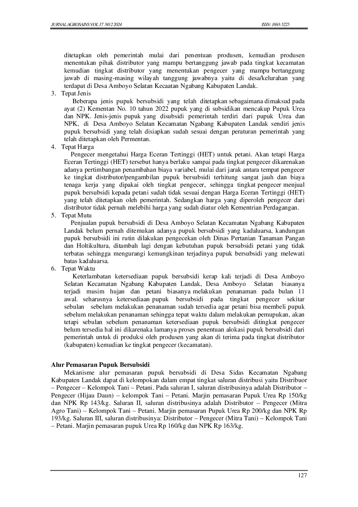 JURIS Pemasaran Pupuk Bersubsidi di Desa Amboyo Selatan Kecamatan Ngabang Kabupaten Landak