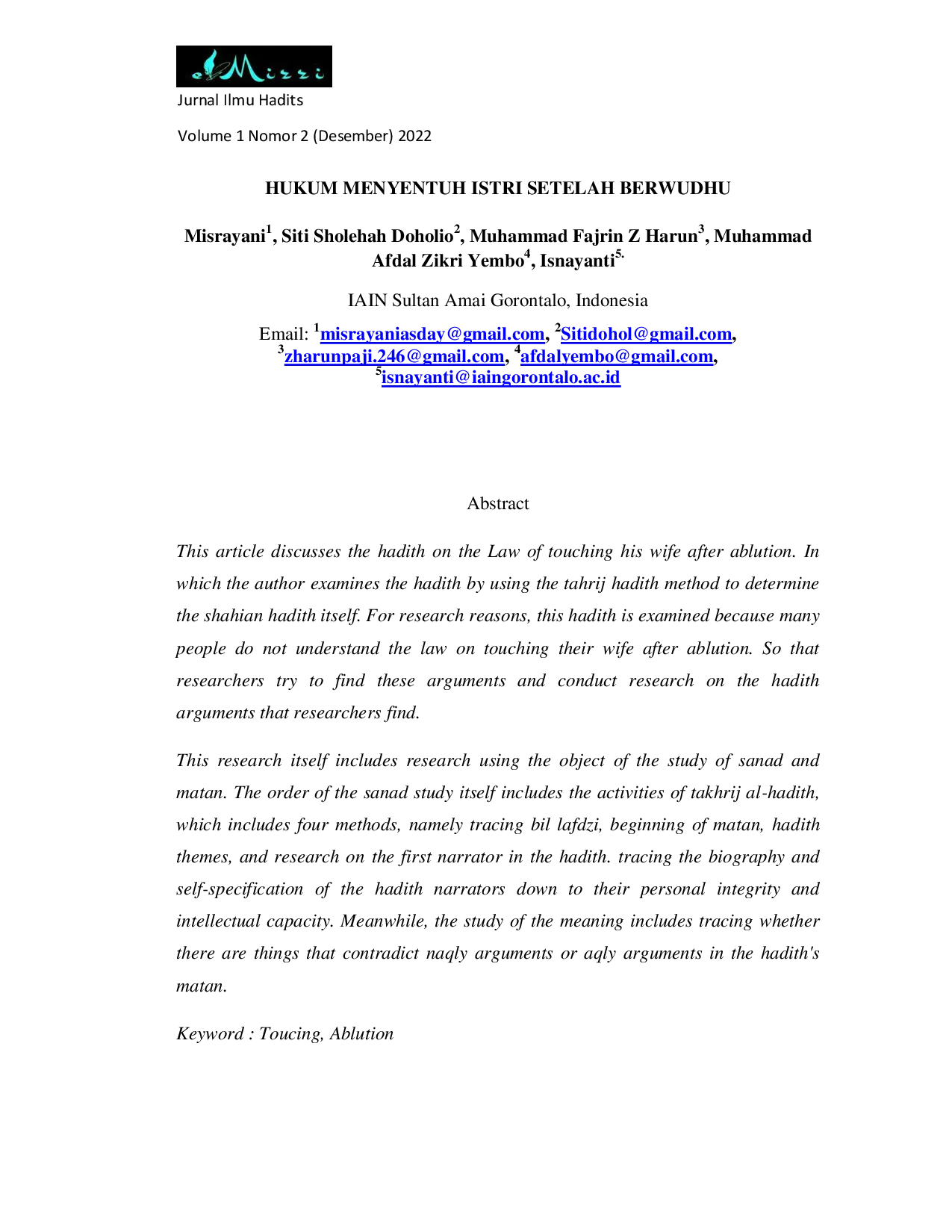 JURIS Hukum Menyentuh Istri Setelah Berwudhu