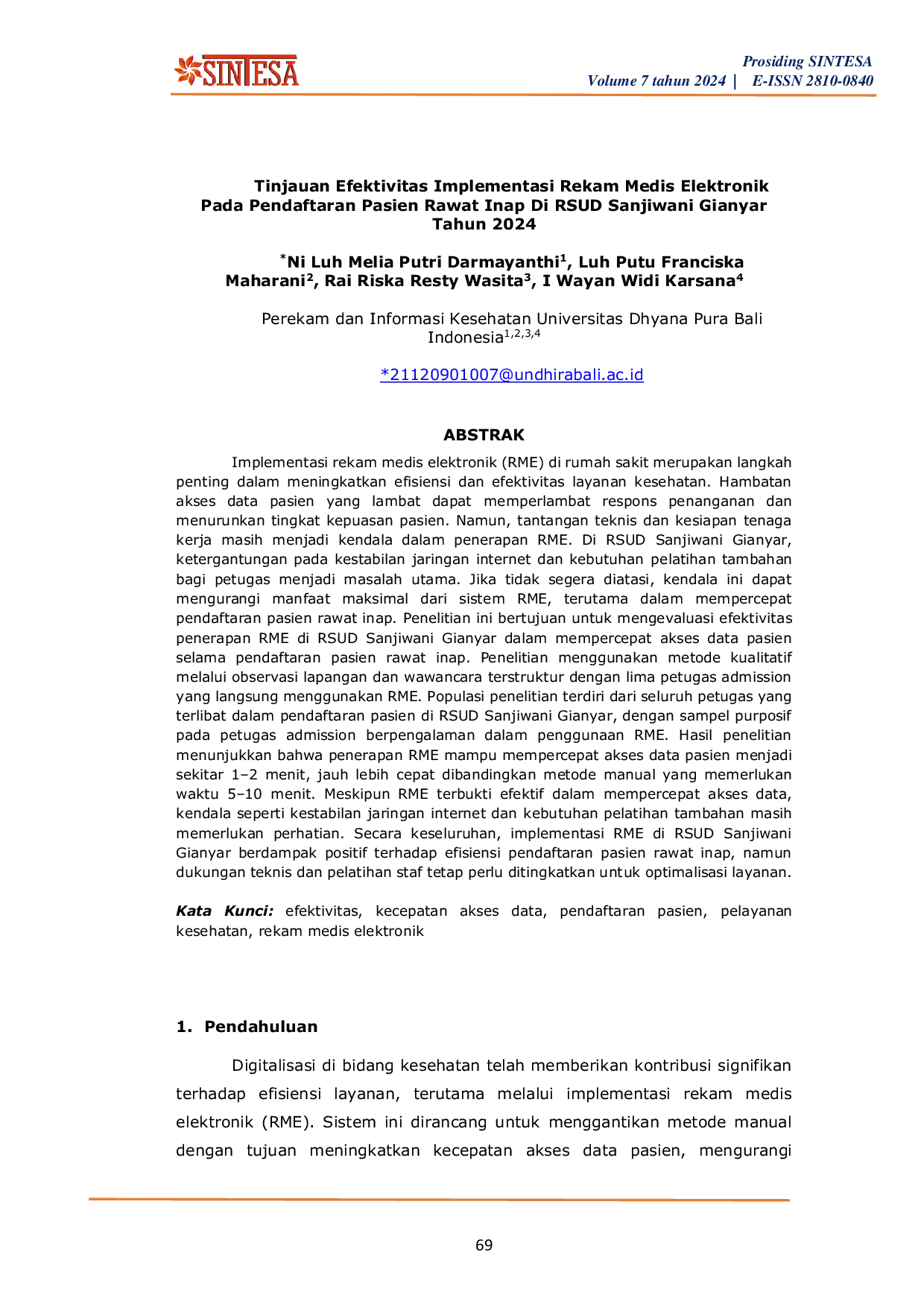 JURIS Tinjauan Efektivitas Implementasi Rekam Medis Elektronik Pada Pendaftaran Pasien Rawat Inap Di RSUD Sanjiwani Gianyar Tahun 2024