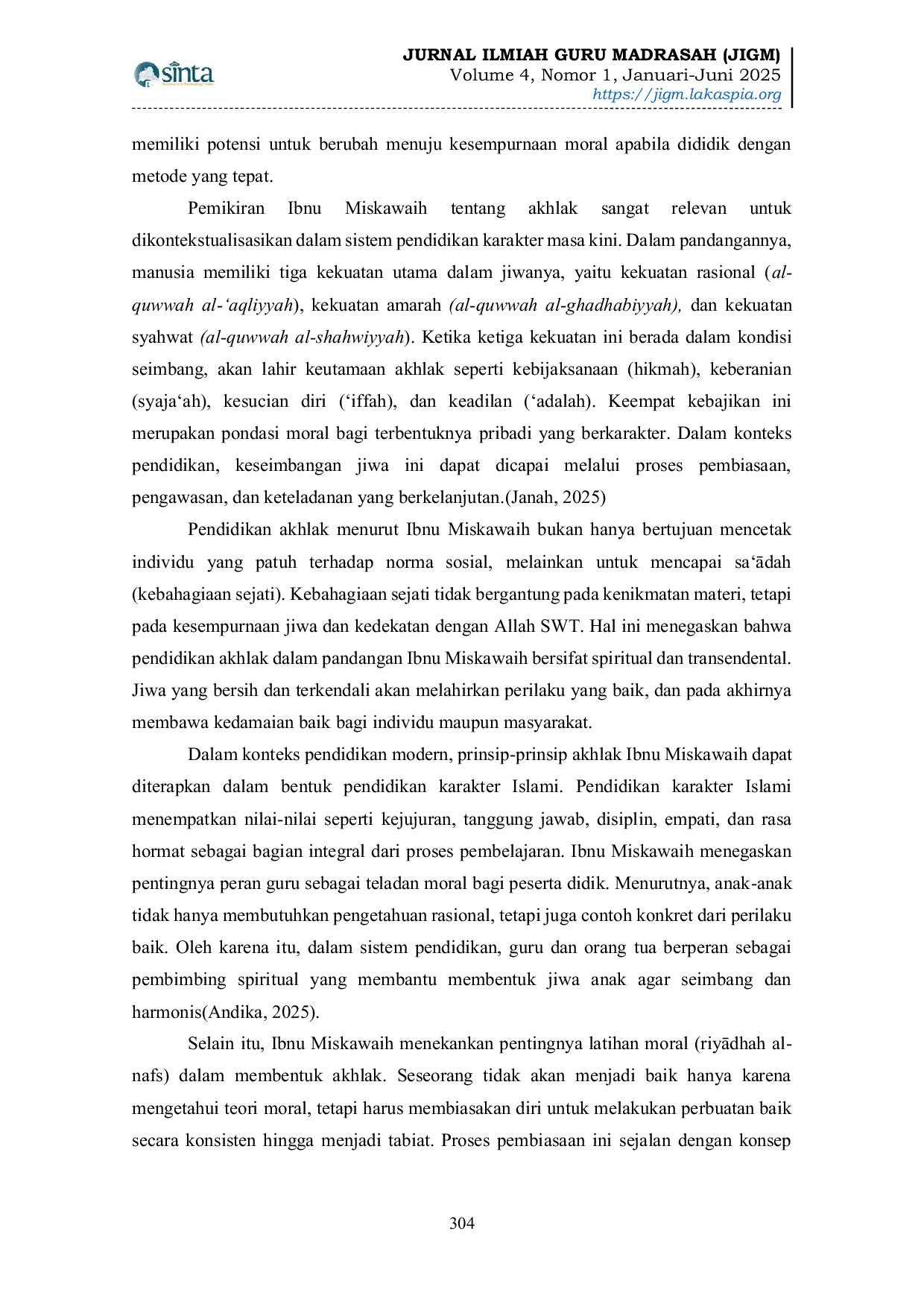 JURIS Konsep Akhlak Menurut Ibnu Miskawaih dan Penerapannya dalam Pendidikan Karakter Islami