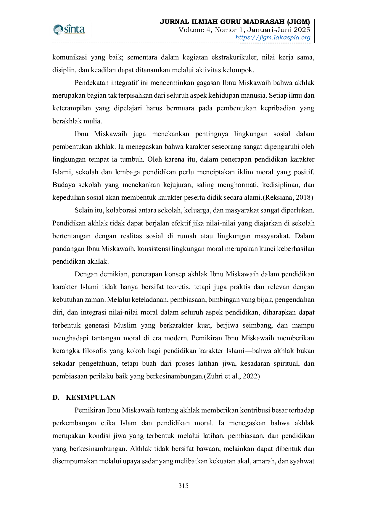 JURIS Konsep Akhlak Menurut Ibnu Miskawaih dan Penerapannya dalam Pendidikan Karakter Islami