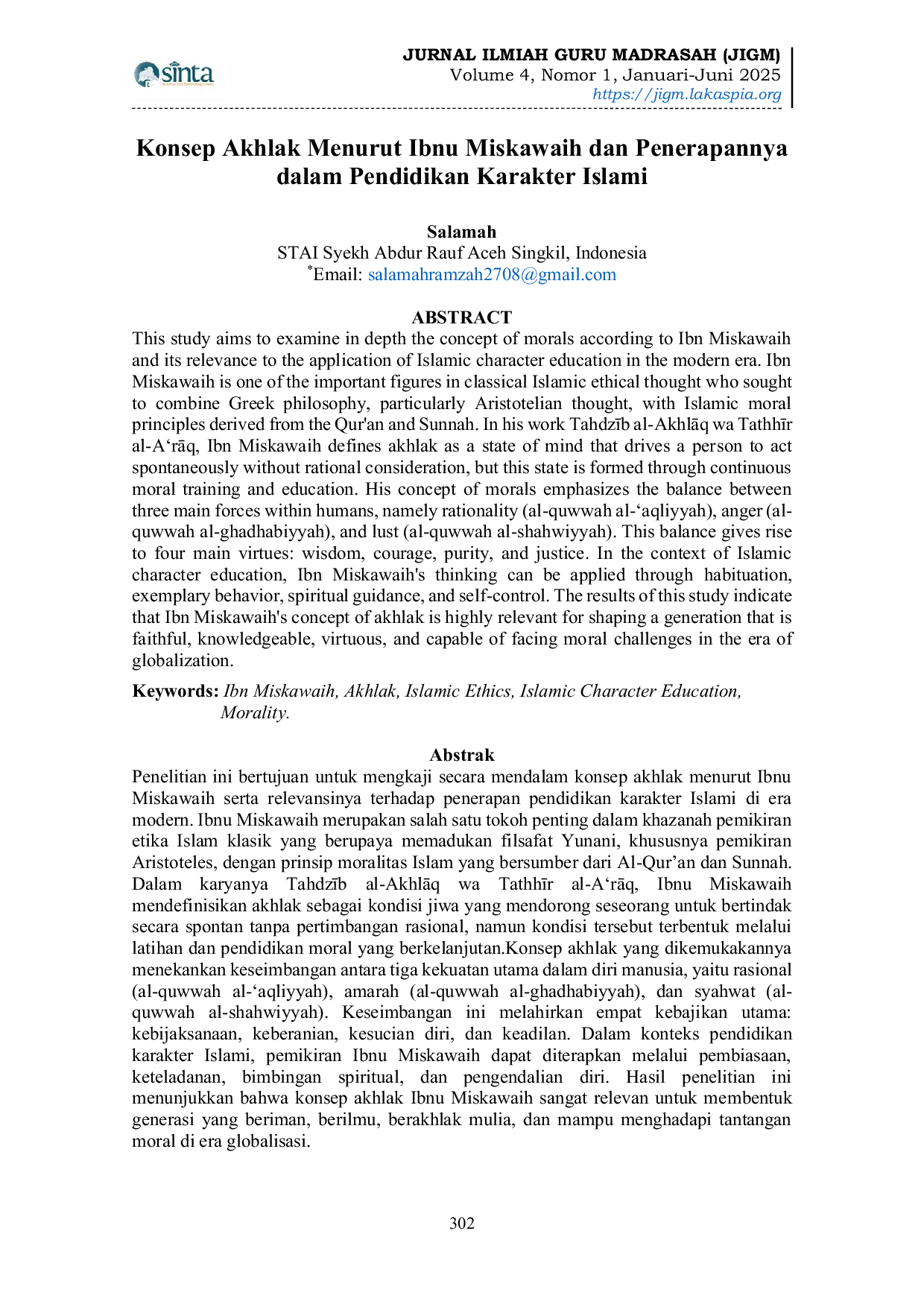 JURIS Konsep Akhlak Menurut Ibnu Miskawaih dan Penerapannya dalam Pendidikan Karakter Islami
