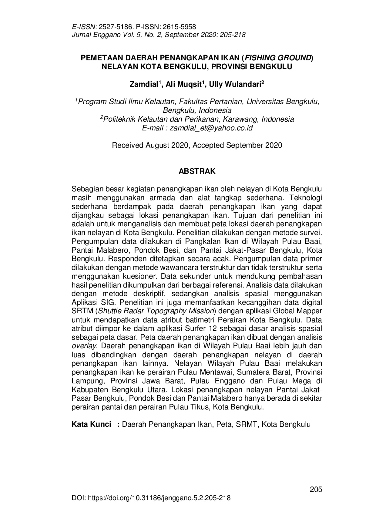 JURIS Pemetaan Daerah Penangkap Ikan Fishing Ground Nelayan Kota Bengkulu Provinsi Bengkulu