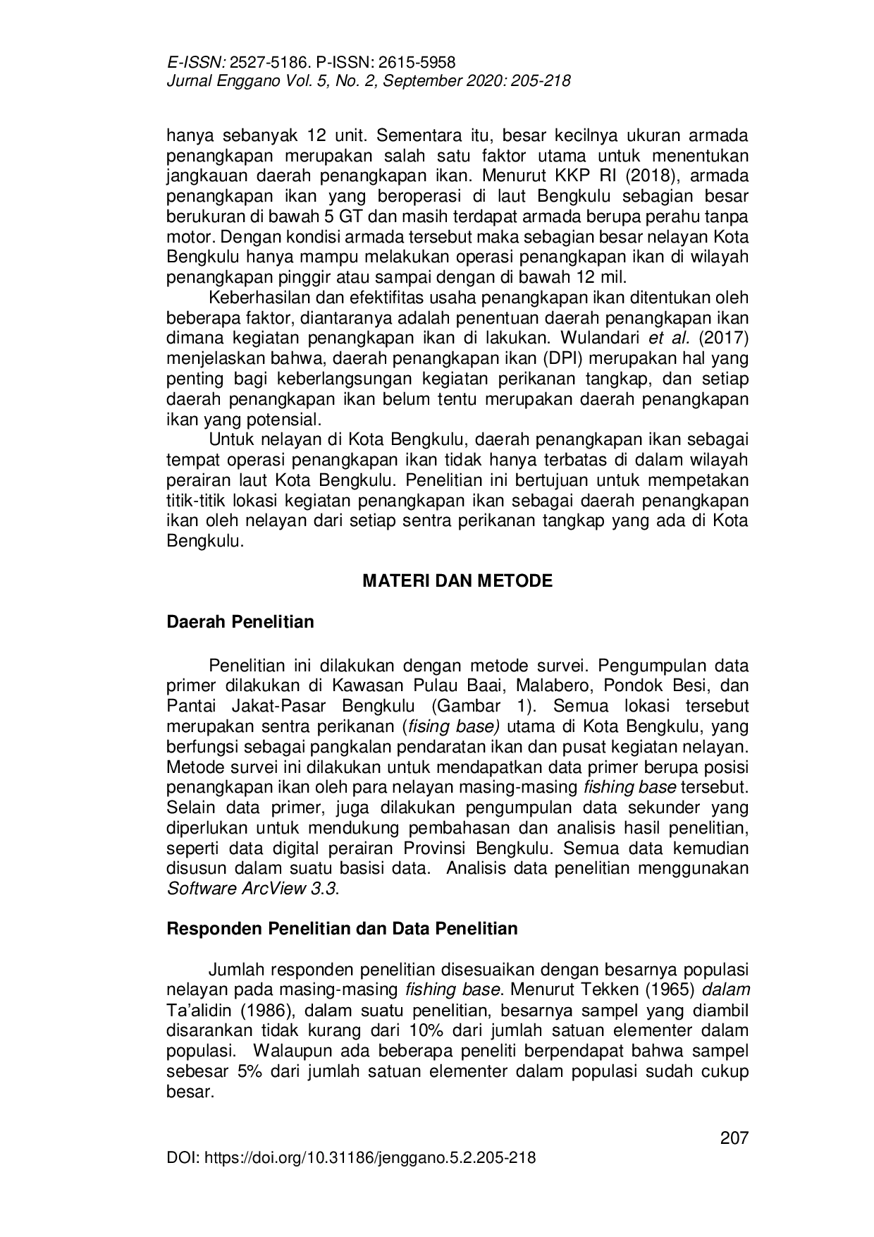 JURIS Pemetaan Daerah Penangkap Ikan Fishing Ground Nelayan Kota Bengkulu Provinsi Bengkulu