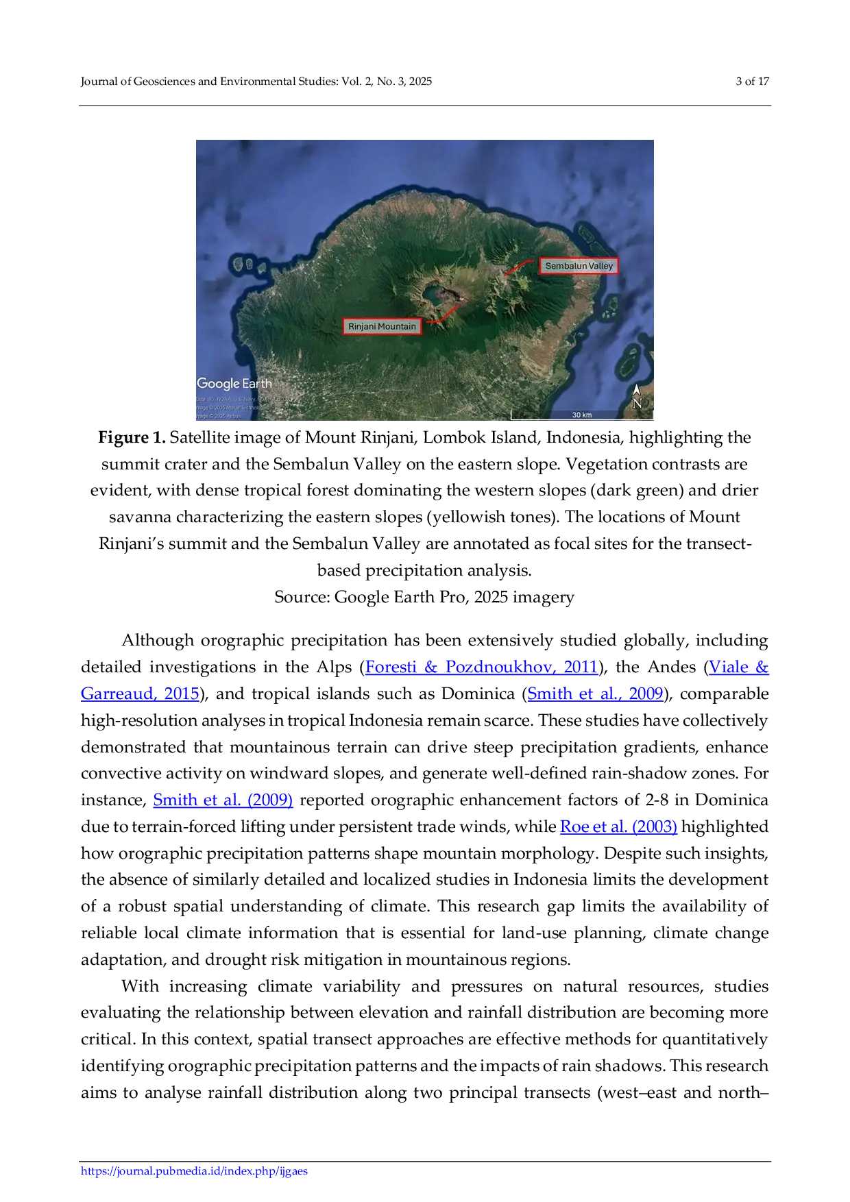 JURIS Transect Analysis of Orographic Precipitation in the Mount Rinjani Region Case Study of the Sembalun Valley