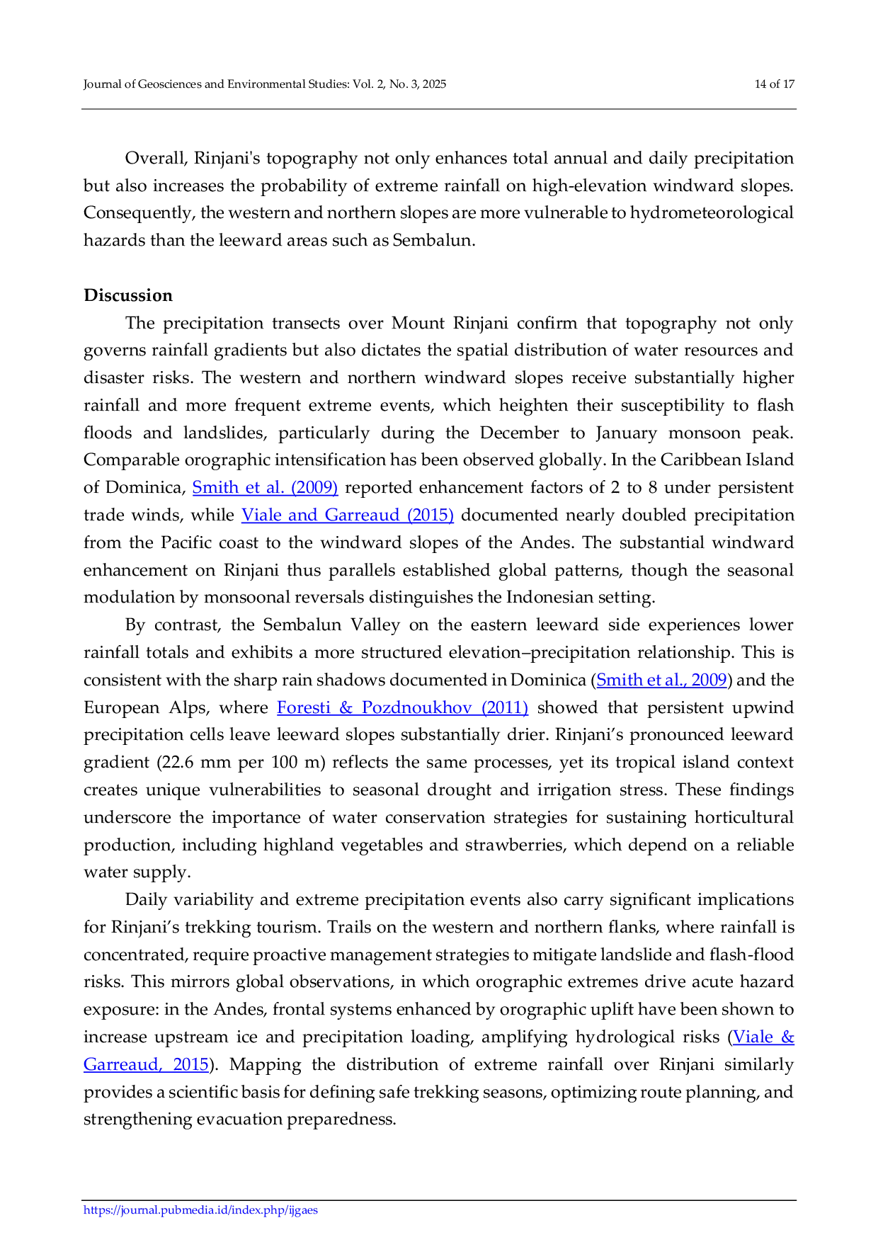 JURIS Transect Analysis of Orographic Precipitation in the Mount Rinjani Region Case Study of the Sembalun Valley