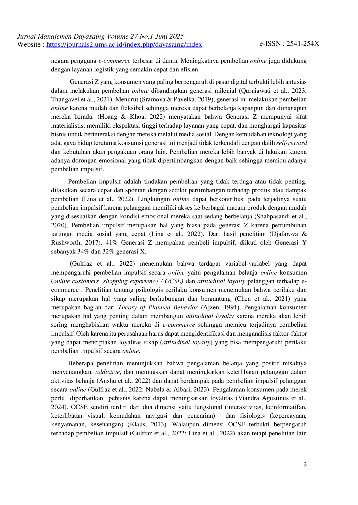 JURIS Pengalaman Brand Attitude dan FoMo pada Perilaku Pembelian Impulsif Generasi Z Saat Berbelanja Online