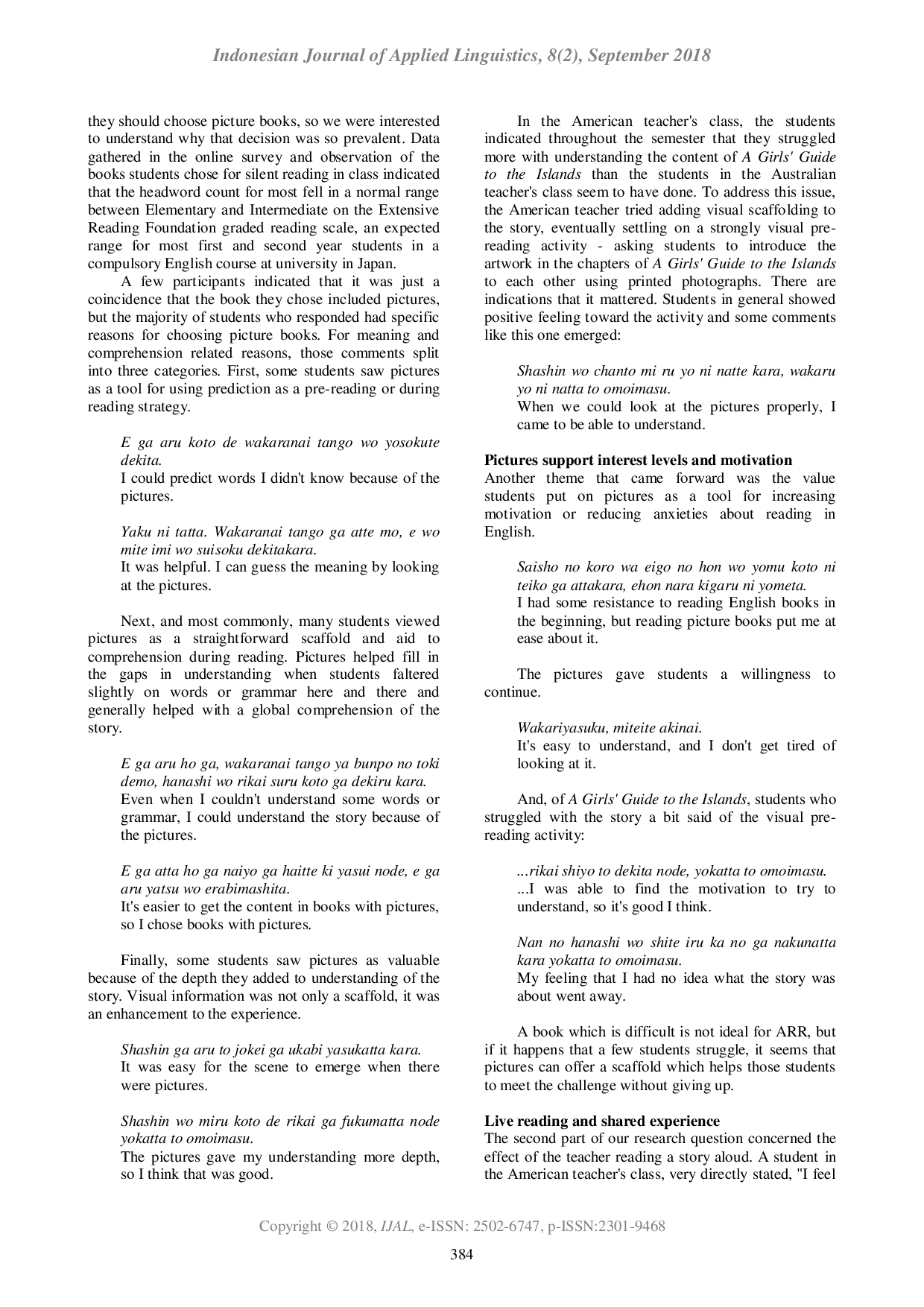 JURIS A comparison of visual and audio scaffolds in L2 English reading