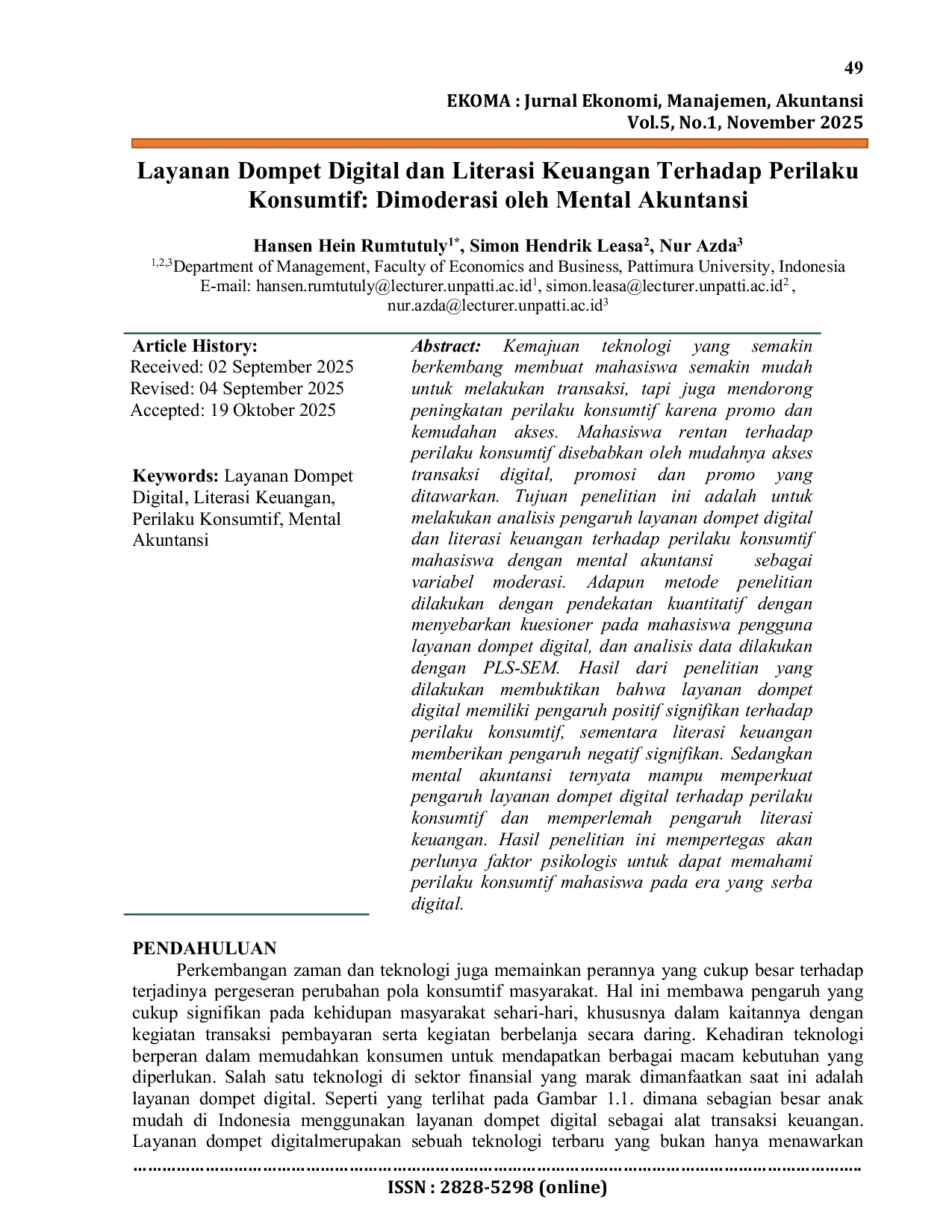 JURIS Layanan Dompet Digital dan Literasi Keuangan Terhadap Perilaku Konsumtif Dimoderasi oleh Mental Akuntansi