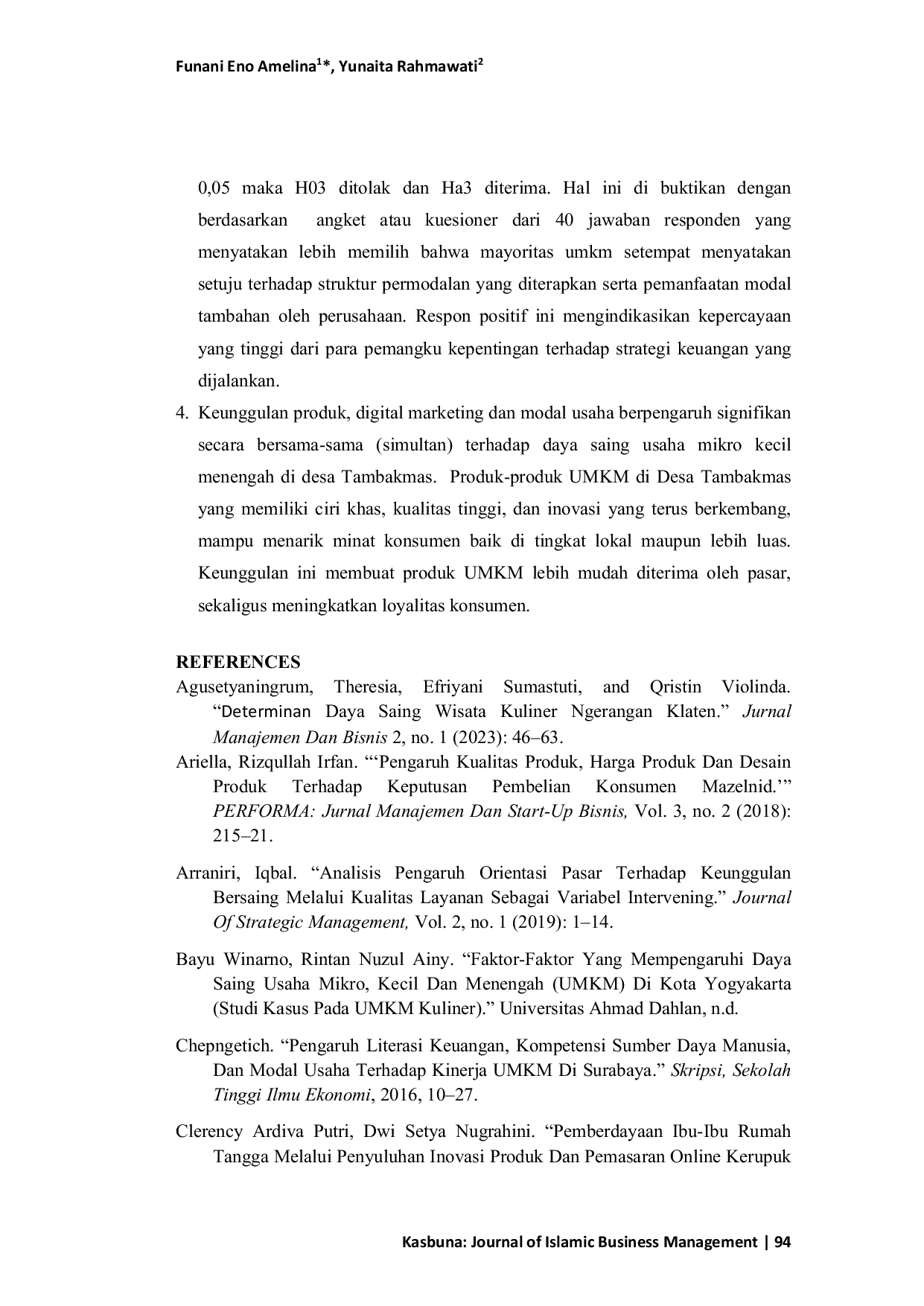 JURIS Pengaruh Keunggulan Produk Digital Marketing dan Modal Usaha Terhadap Daya Saing Usaha Mikro Kecil Menengah Di desa Tambakmas