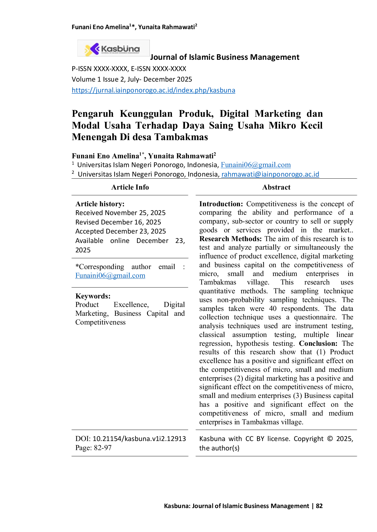 JURIS Pengaruh Keunggulan Produk Digital Marketing dan Modal Usaha Terhadap Daya Saing Usaha Mikro Kecil Menengah Di desa Tambakmas