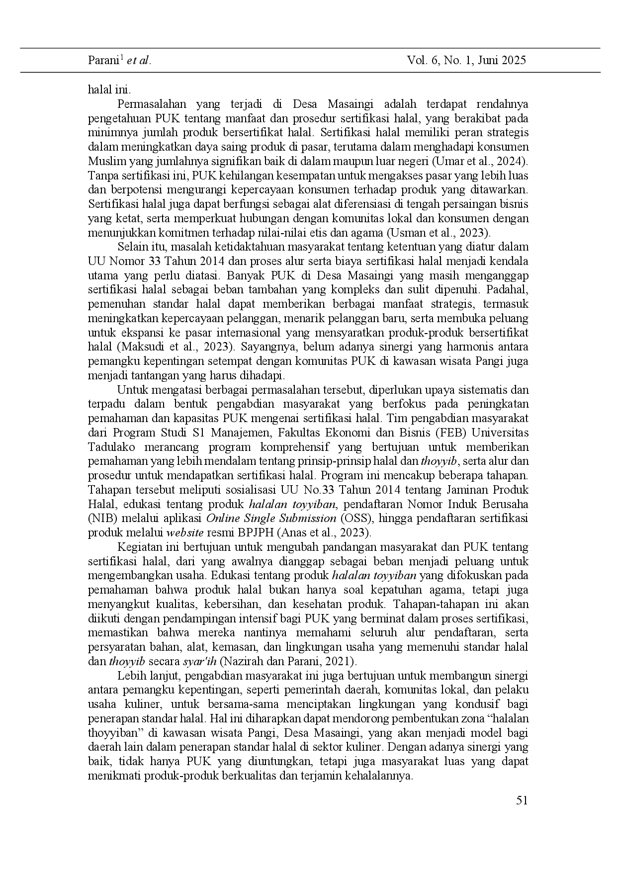 juris Improving the Competitiveness of Culinary Businesses through Education on Halal Certified Food and Beverage Products in Masaingi Village
