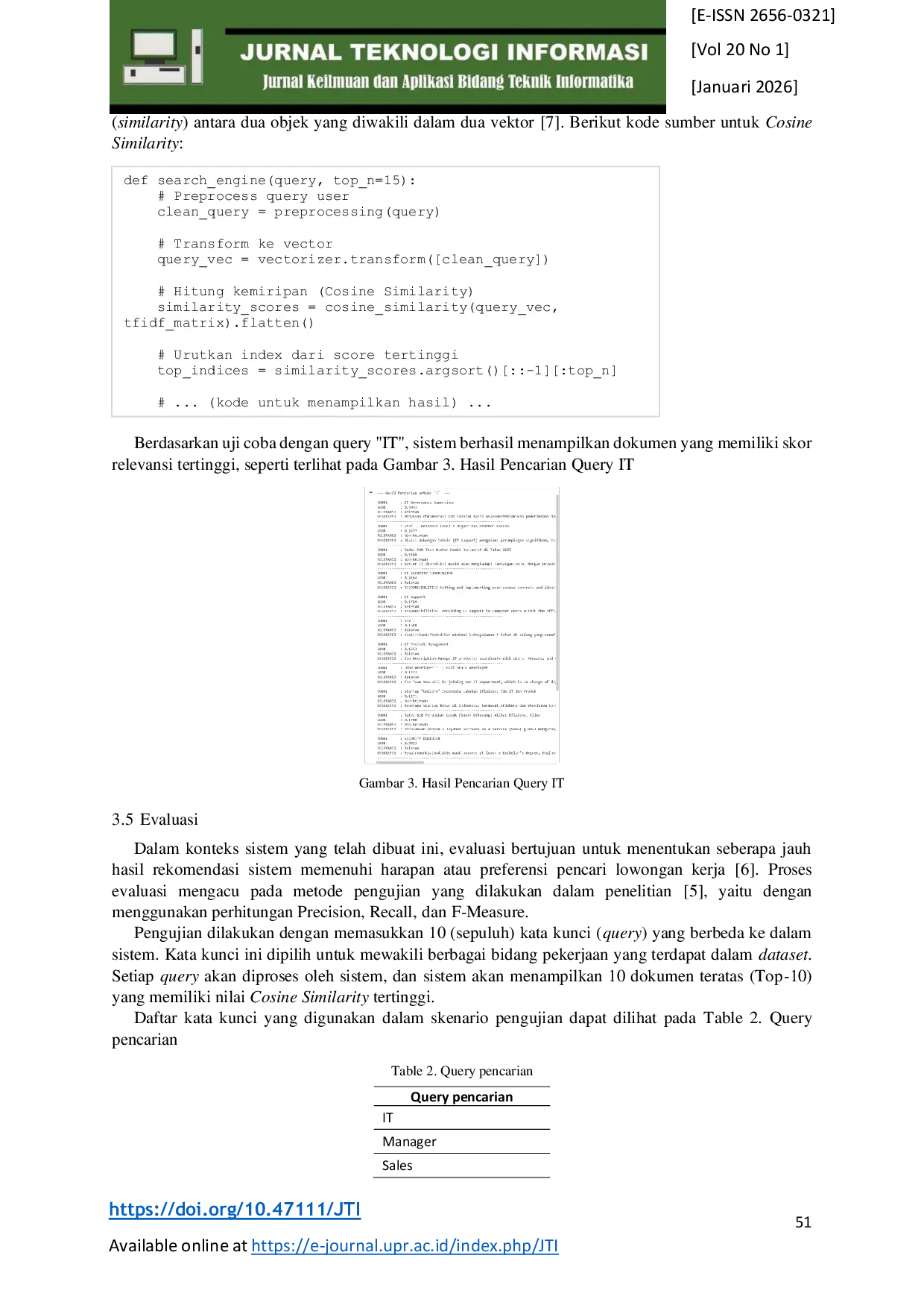 JURIS Penerapan Metode Vector Space Model VSM dengan TF IDF dan Cosine Similarity pada Sistem Temu Kembali Informasi Lowongan Pekerjaan