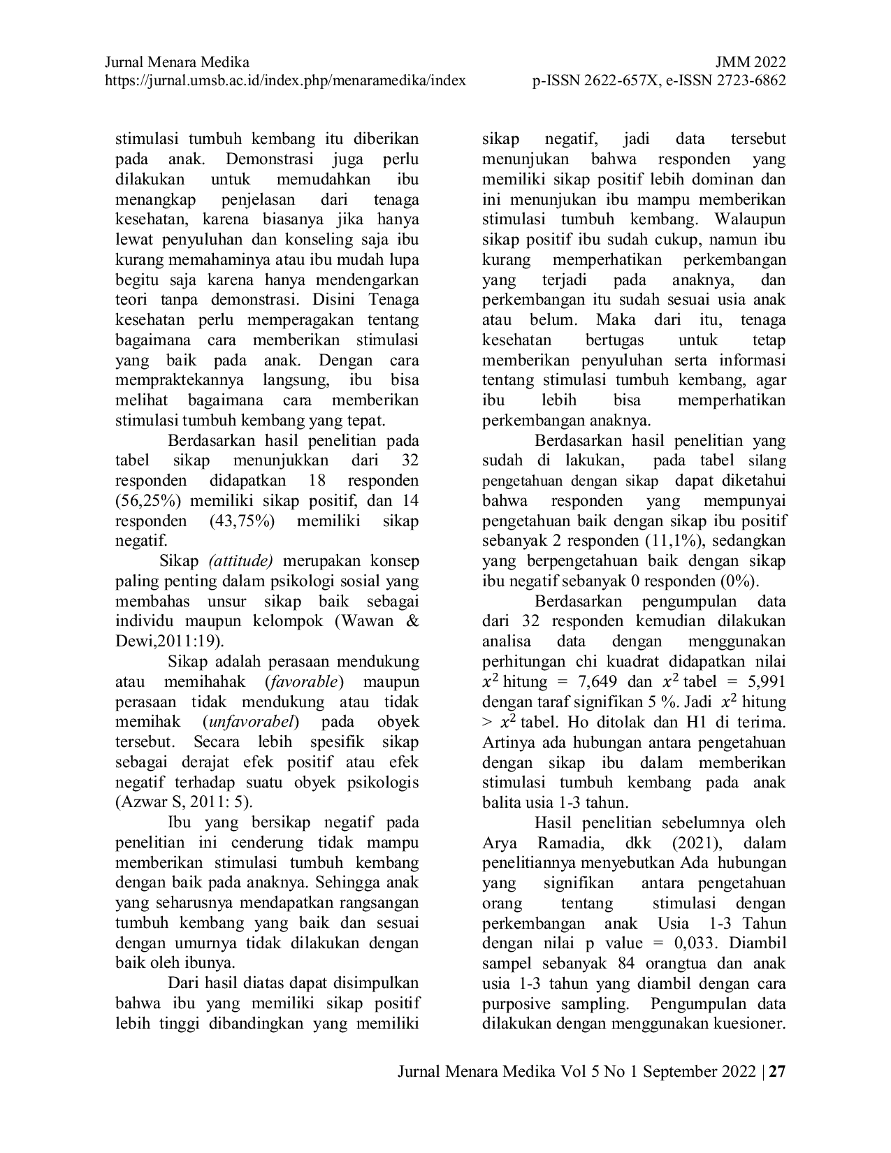 JURIS Hubungan Pengetahuan Dengan Sikap Ibu Dalam Memberikan Stimulasi Tumbuh Kembang Pada Balita Usia 1 3 Tahun