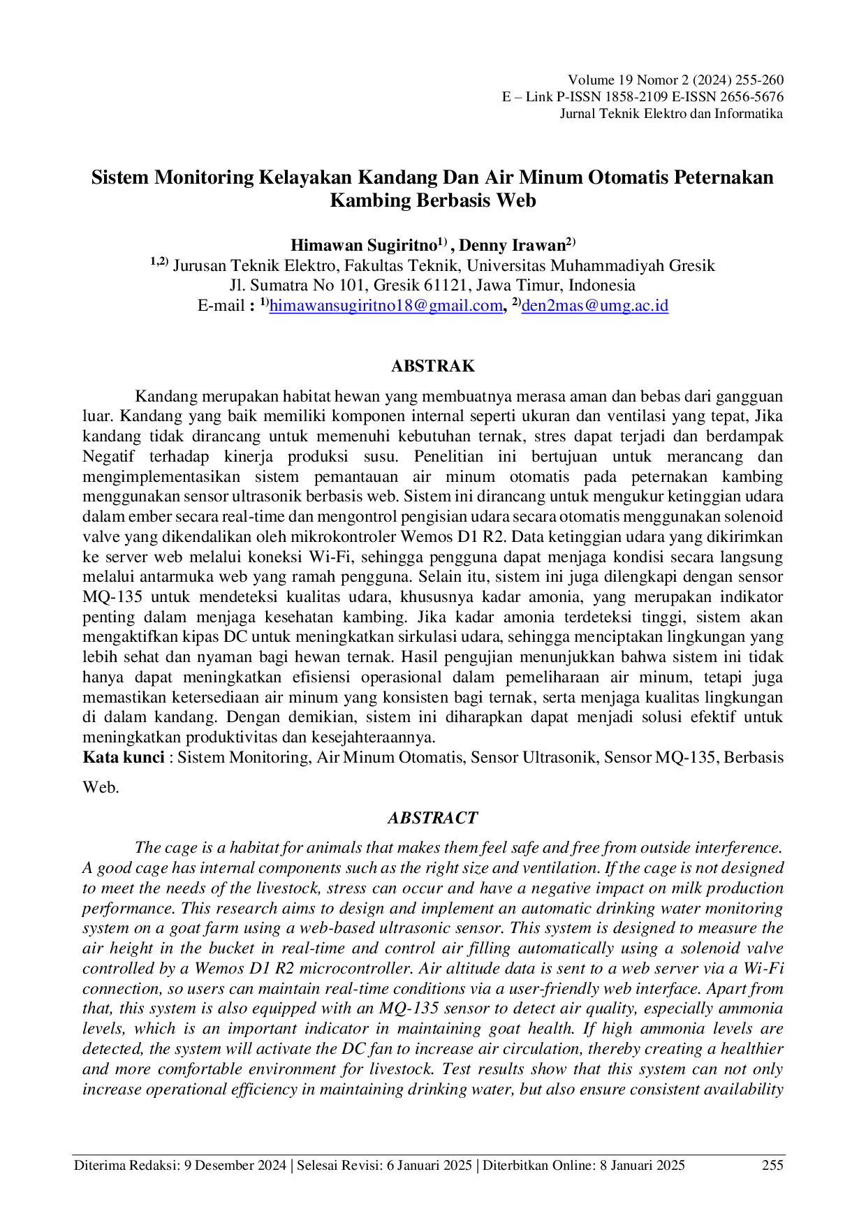JURIS Sistem Monitoring Kelayakan Kandang Dan Air Minum Otomatis Peternakan Kambing Berbasis Web