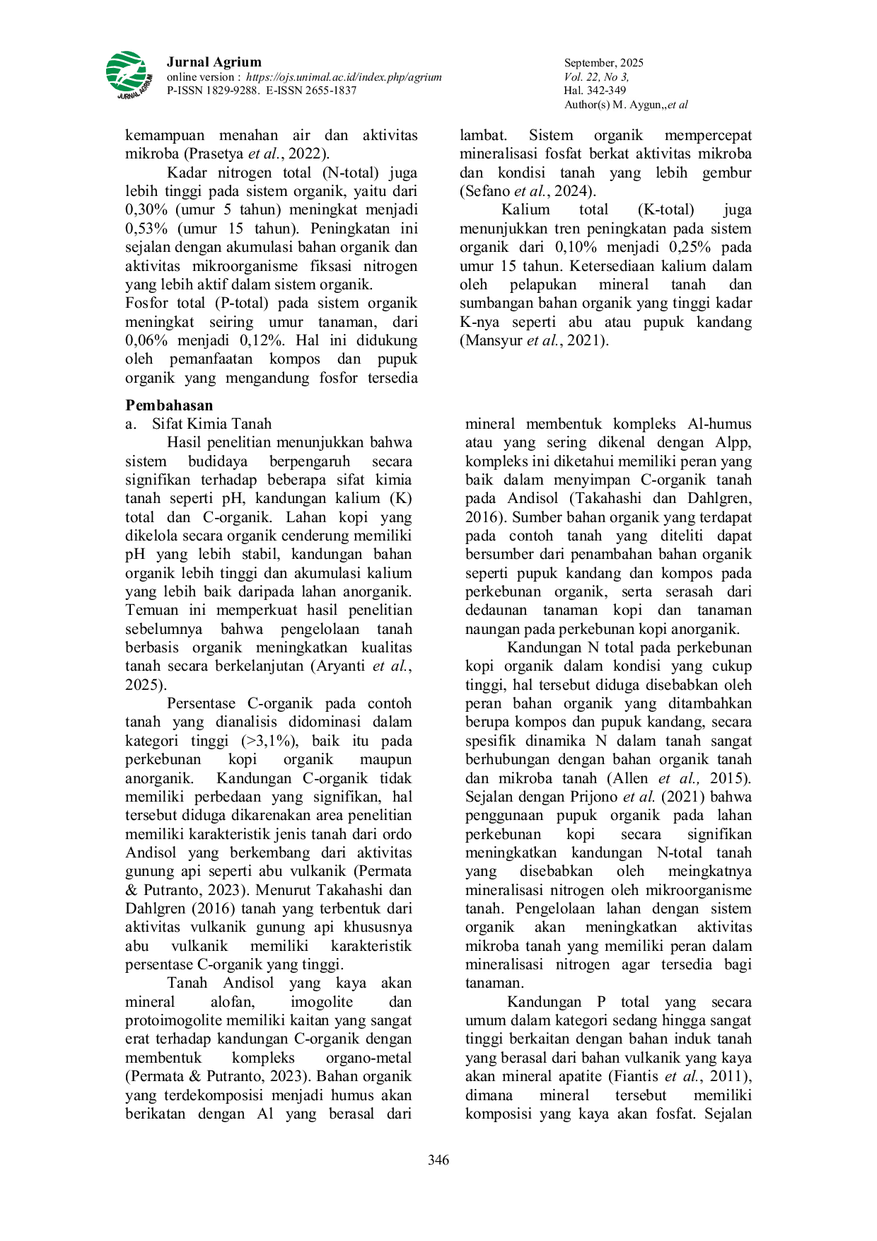 JURIS Analisis Sifat Fisika Dan Kimia Tanah Pada Lahan Kopi Arabika Organik Di Kabupaten Bener Meriah