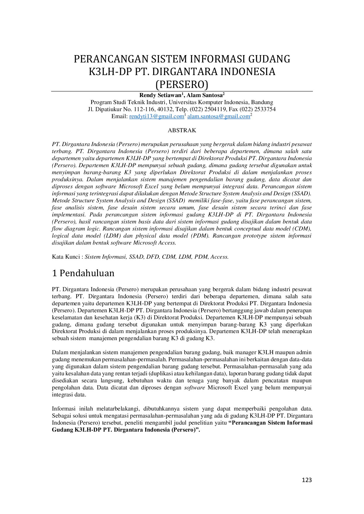 JURIS Perancangan Sistem Informasi Gudang K3LH DP PT Dirgantara Indonesia Persero