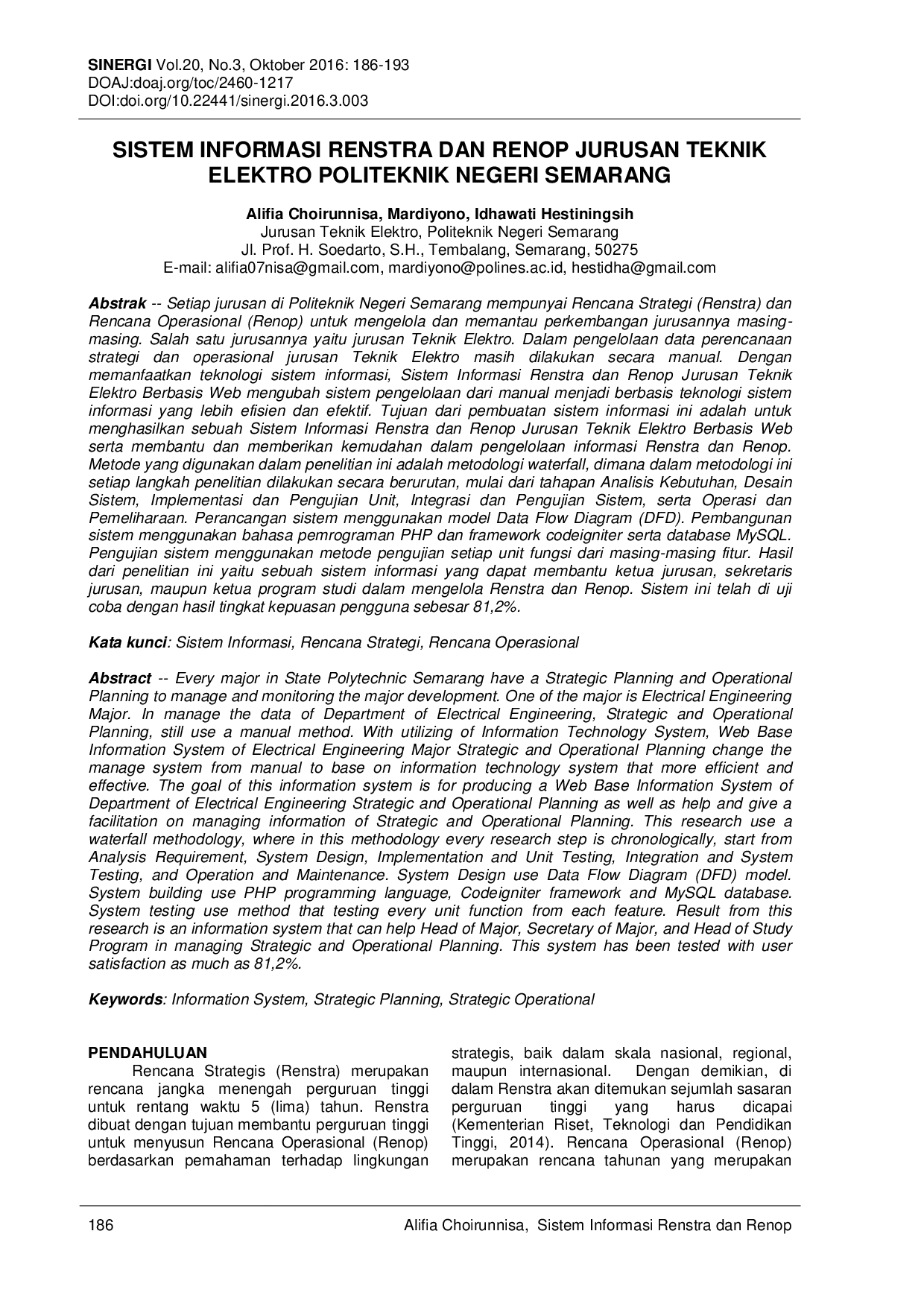 JURIS Sistem Informasi Renstra dan Renop Jurusan Teknik Elektro Berbasis Web