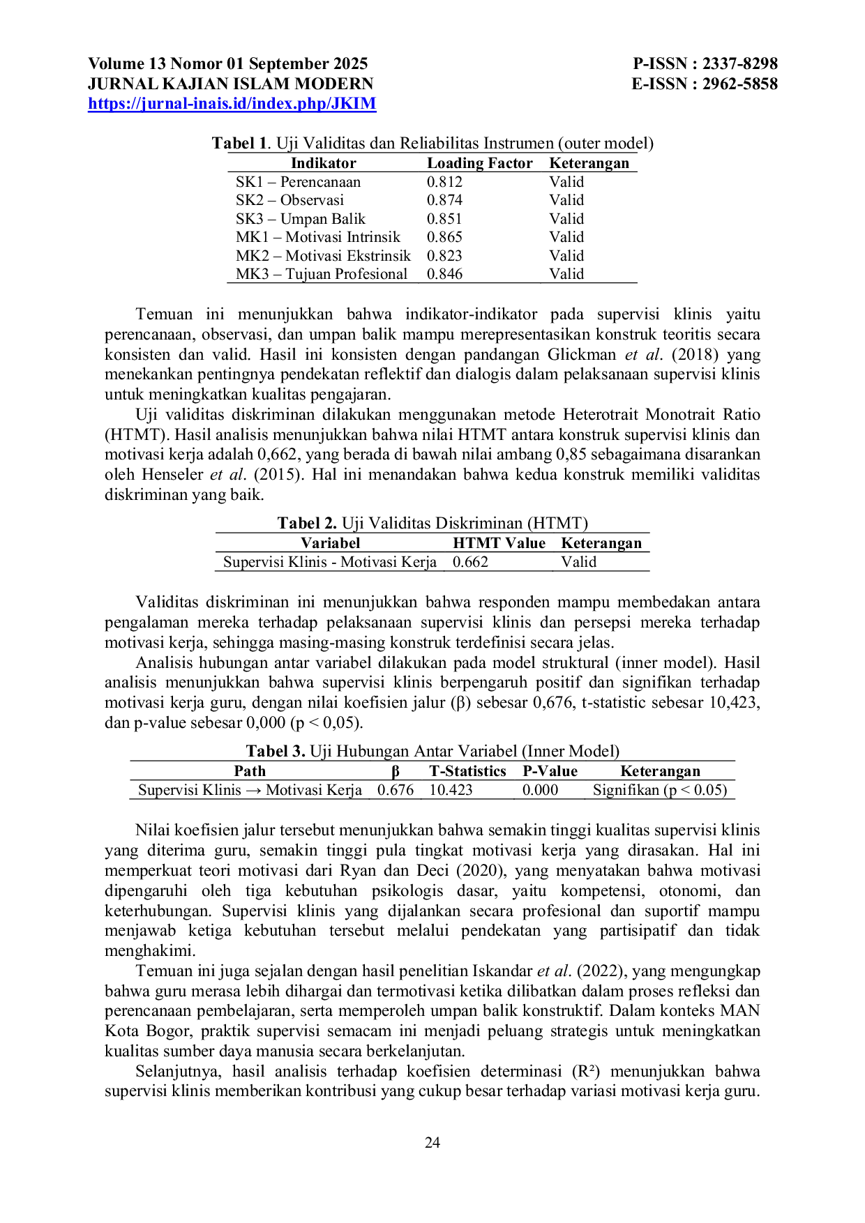 JURIS Hubungan Supervisi Klinis dengan Motivasi Kerja Guru di Madrasah Aliyah Negeri Kota Bogor