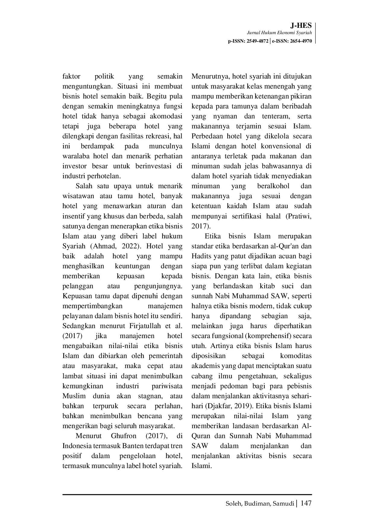 JURIS Etika Bisnis Islam Implementasi dalam Bisnis Perhotelan di Banten