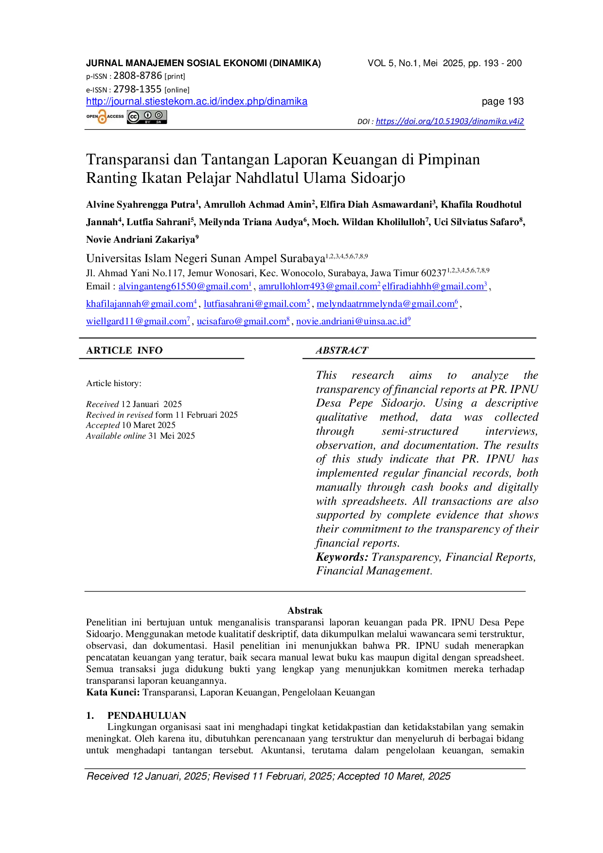 JURIS Transparansi Dan Tantangan Laporan Keuangan Di Pimpinan Ranting Ikatan Pelajar Nahdlatul Ulama Sidoarjo