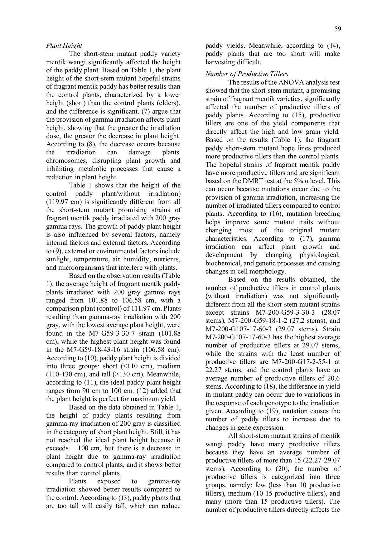 JURIS Yield Performance of Short Stem Promising Mutant Lines of Mentik Wangi Rice Induced by 200 Gy Gamma Irradiation