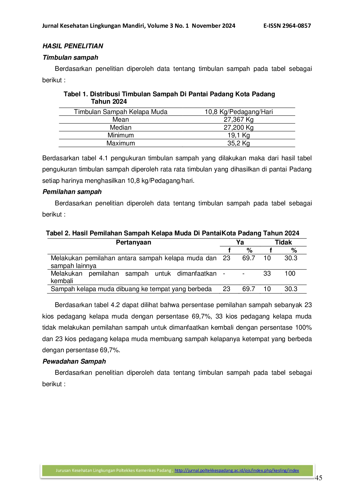 JURIS Gambaran Penanganan Sampah Kelapa Muda Di Pantai Padang Dan Pengolahan Sabut Kelapa Muda Menjadi Cocopeat Tahun 2024