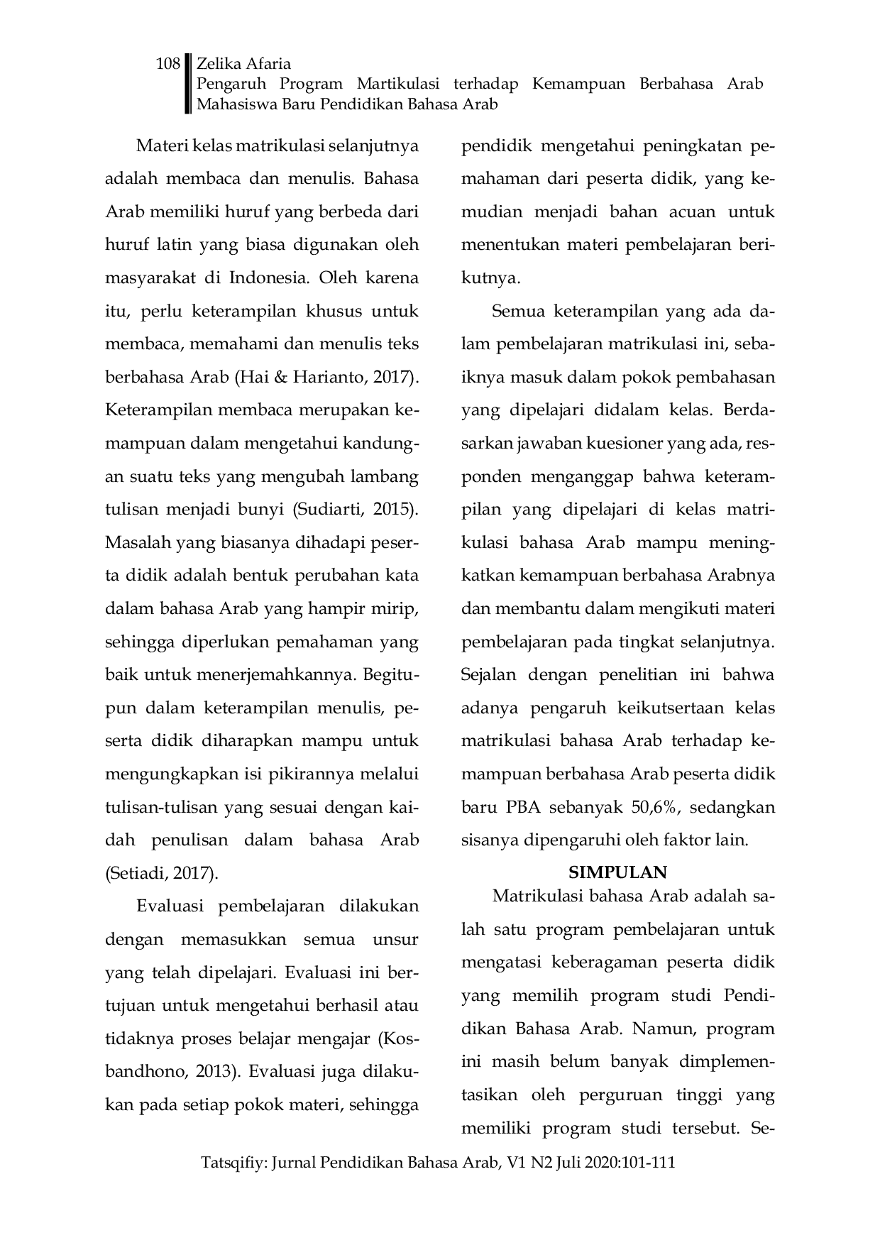 JURIS Pengaruh Program Matrikulasi terhadap Kemampuan Berbahasa Arab Mahasiswa Baru Pendidikan Bahasa Arab