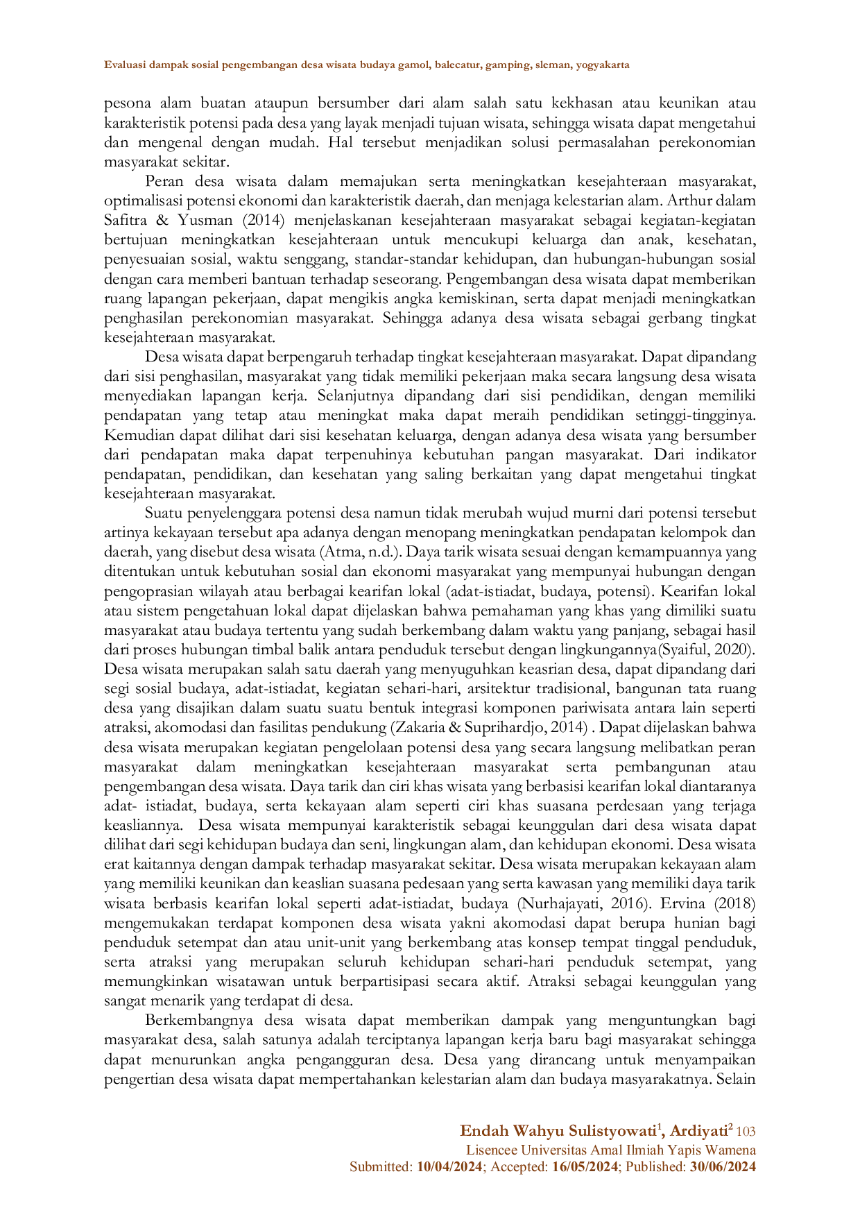 JURIS Evaluasi Dampak Sosial Pengembangan Desa Wisata Budaya Gamol Balecatur Gamping Sleman Yogyakarta