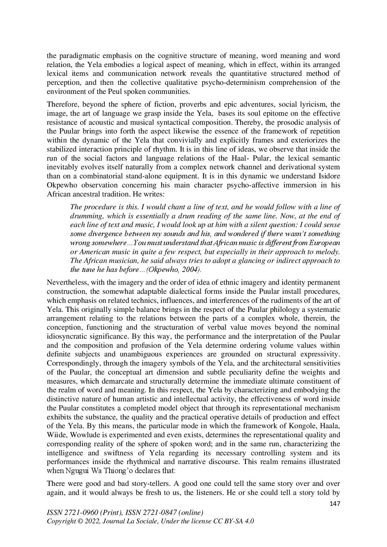 juris The Virtuosity of Traditional Africa and the Plasticity of Its Affects The Cross Cultural Fertilization of Yela in the Western Sahel and Savanah