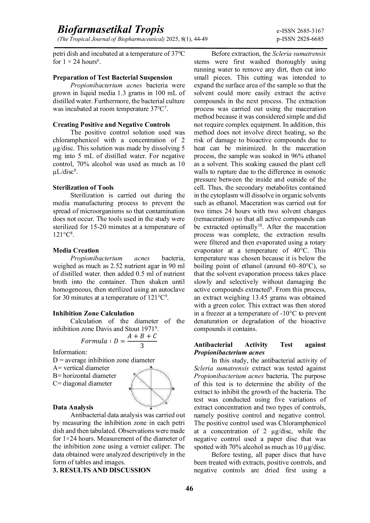 JURIS Inhibitory Test of Scleria sumatrensis Stem Extract against Propionibacterium acnes Bacteria in Vitro