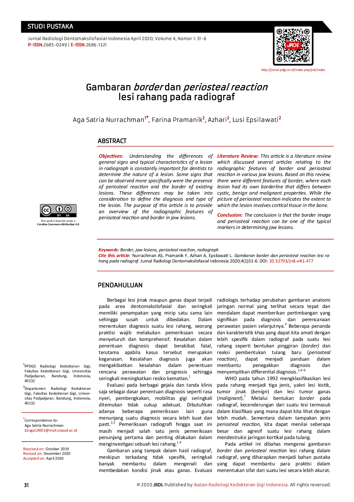 JURIS Gambaran border dan periosteal reaction lesi rahang pada radiograf