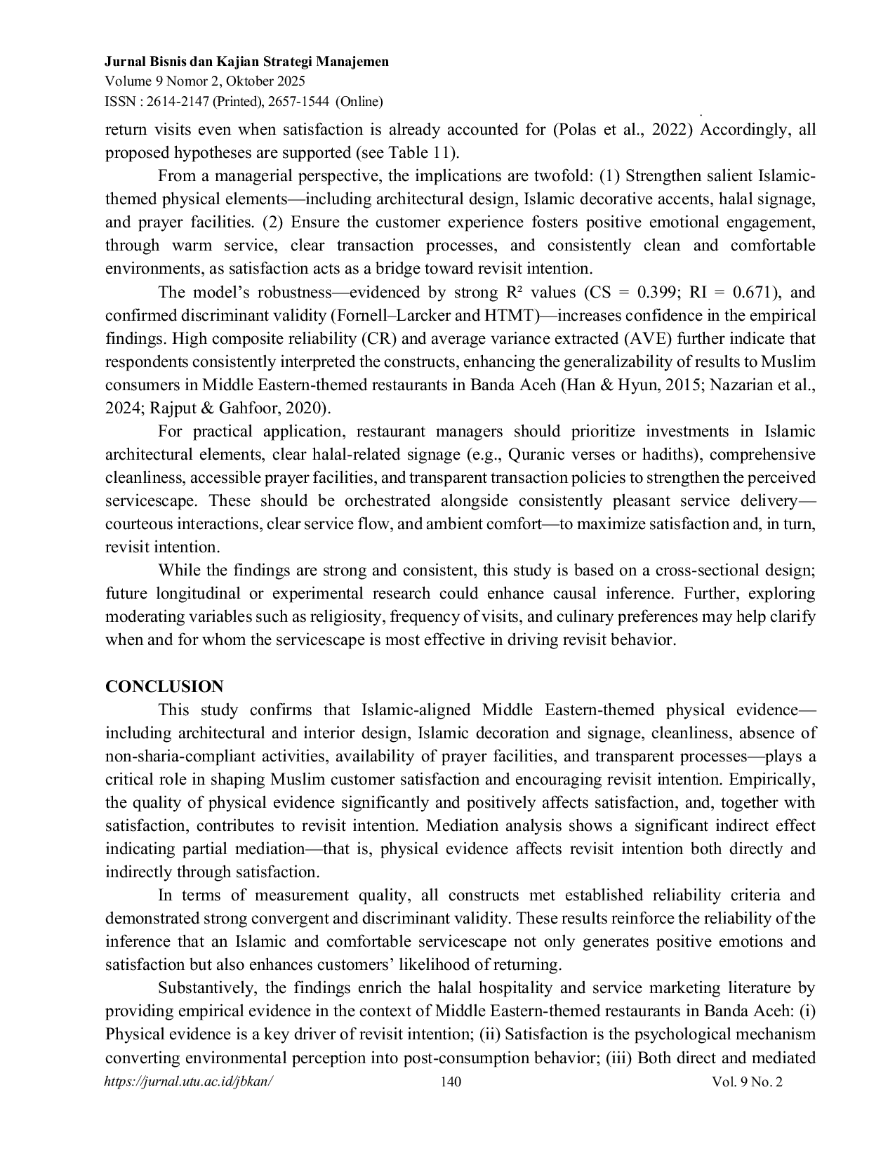 JURIS Building the Halal Dining Experience Physical Evidence Satisfaction and Revisit Intention in Banda Aceh