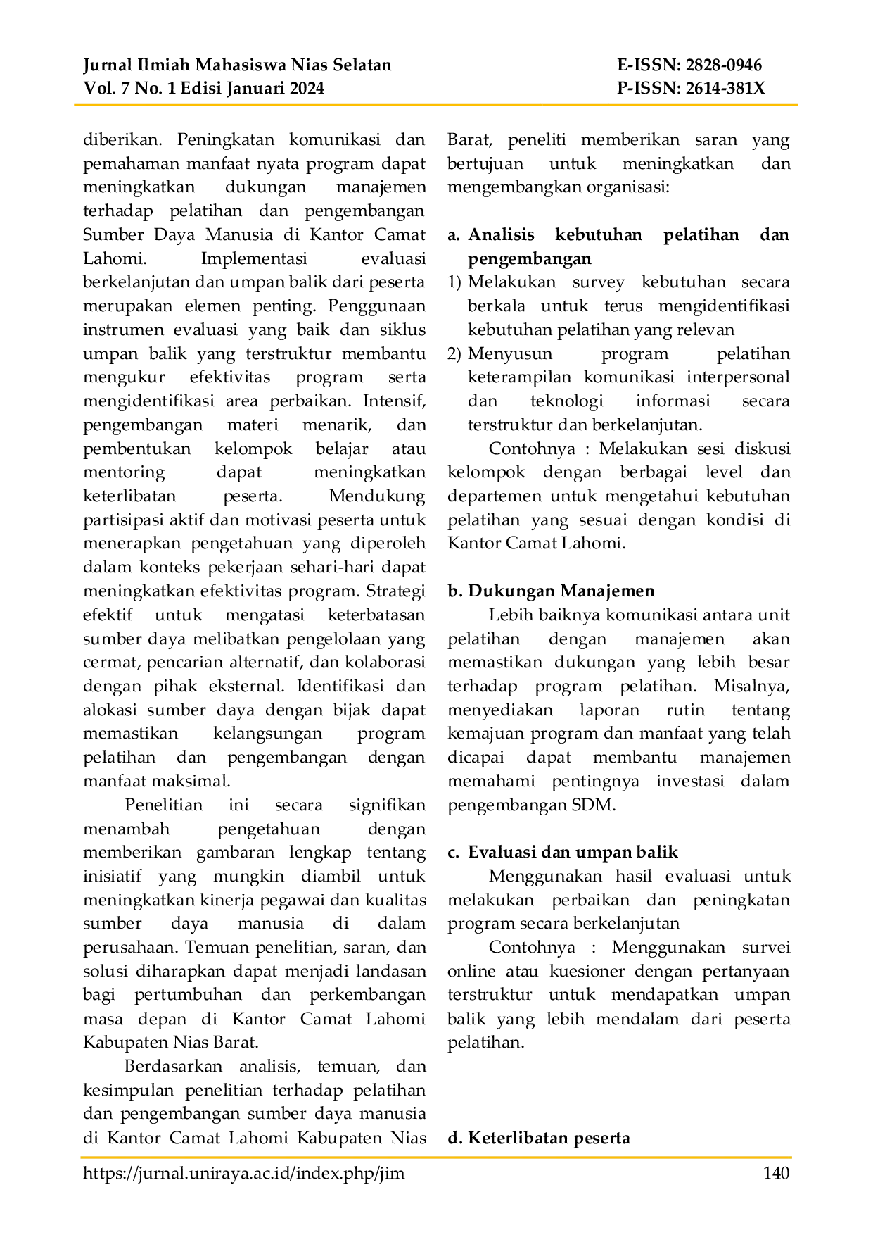 JURIS Analisis Pelatihan Dan Pengembangan Sumber Daya Manusia Pada Kantor Camat Lahomi Kabupaten Nias Barat